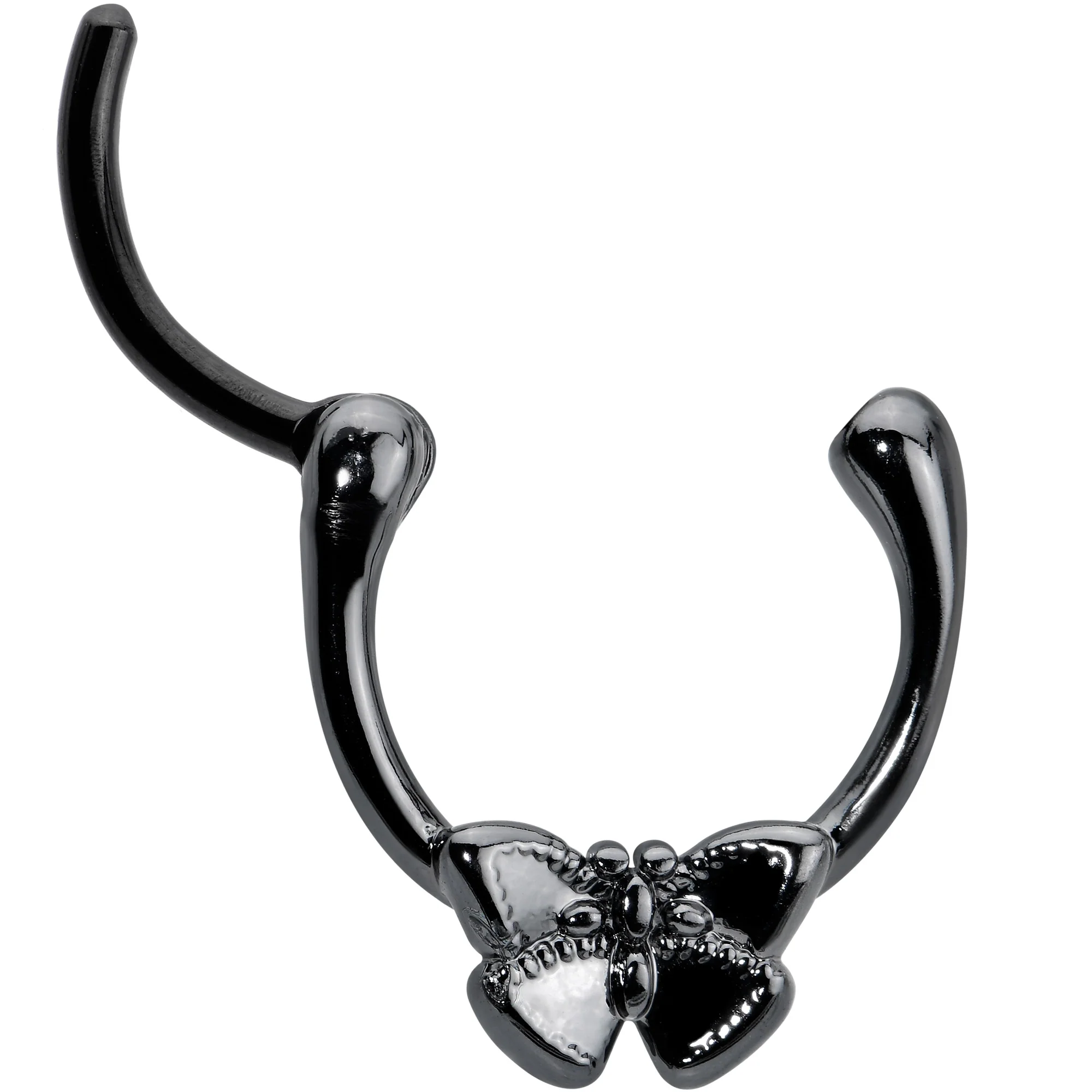 16G 3/8 Black Textured Simple Butterfly Cartilage Clicker - Image 2
