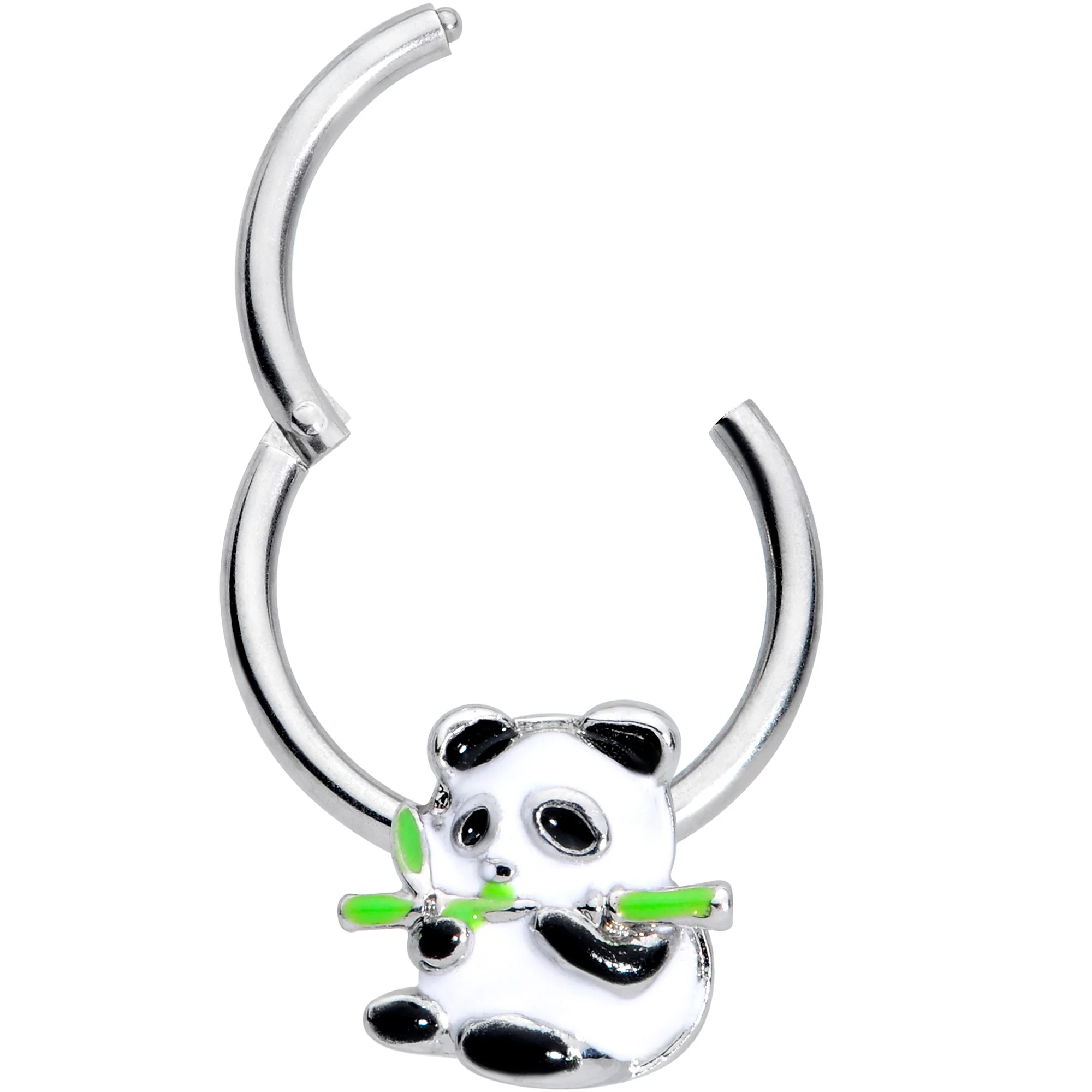 16G 3/8 Black White Hungry Panda Hinged Segment Ring - Image 2