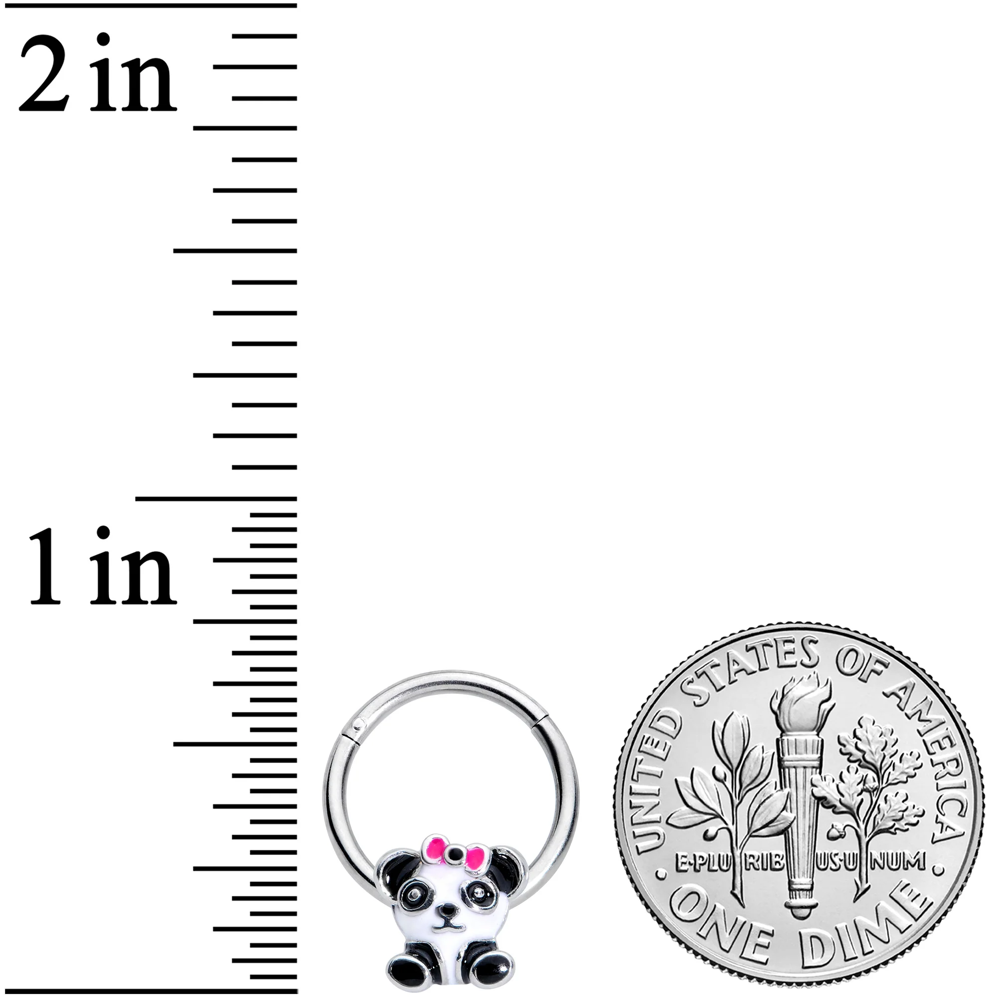16G 3/8 Black White Precious Panda Hinged Segment Ring - Image 3