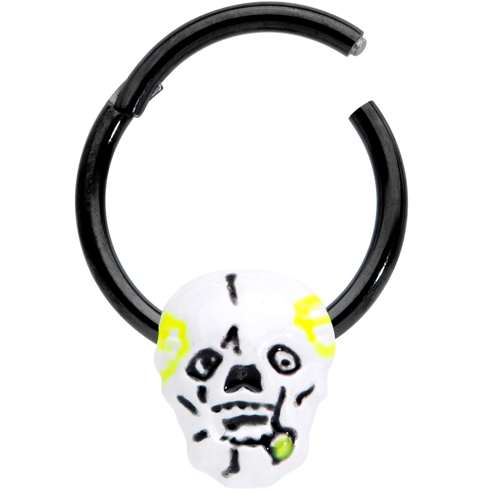16G 3/8 Black White Skull Halloween Hinged Segment Ring - Image 2
