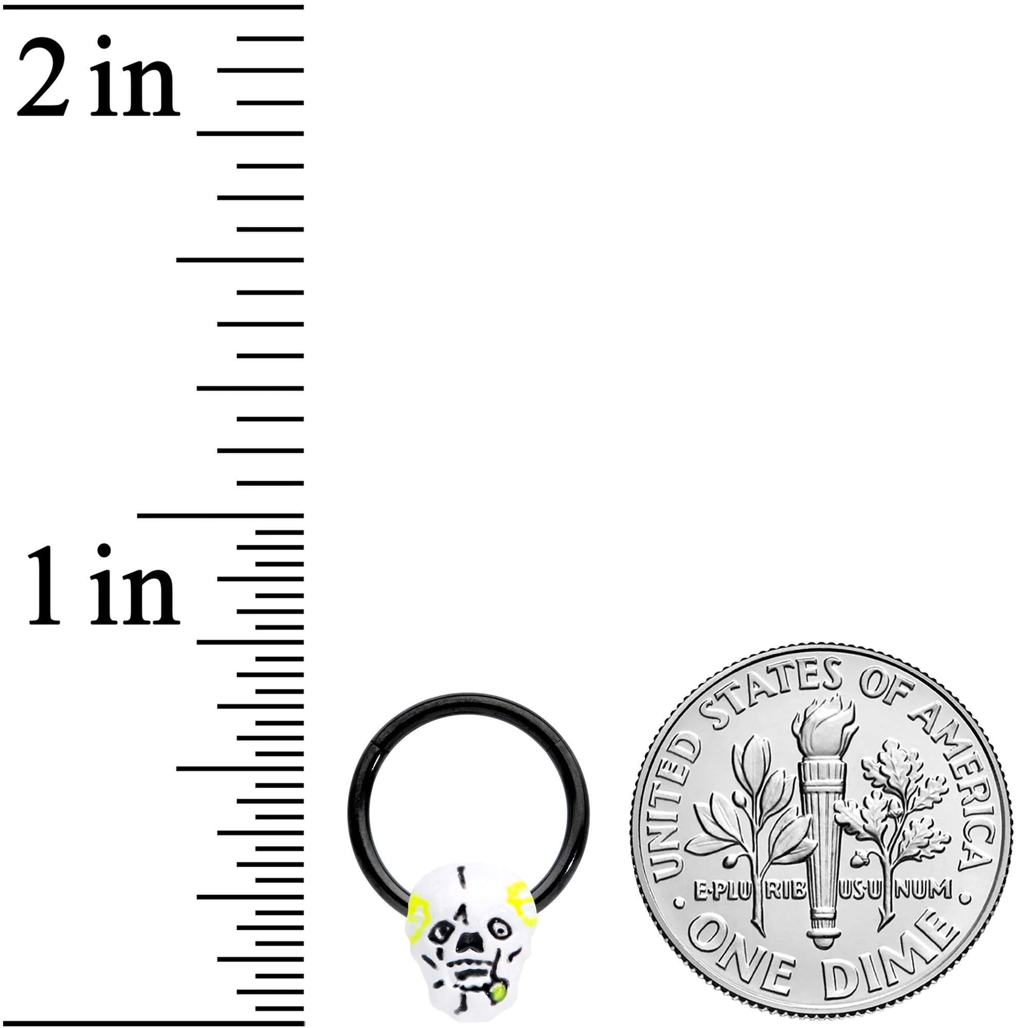 16G 3/8 Black White Skull Halloween Hinged Segment Ring - Image 3