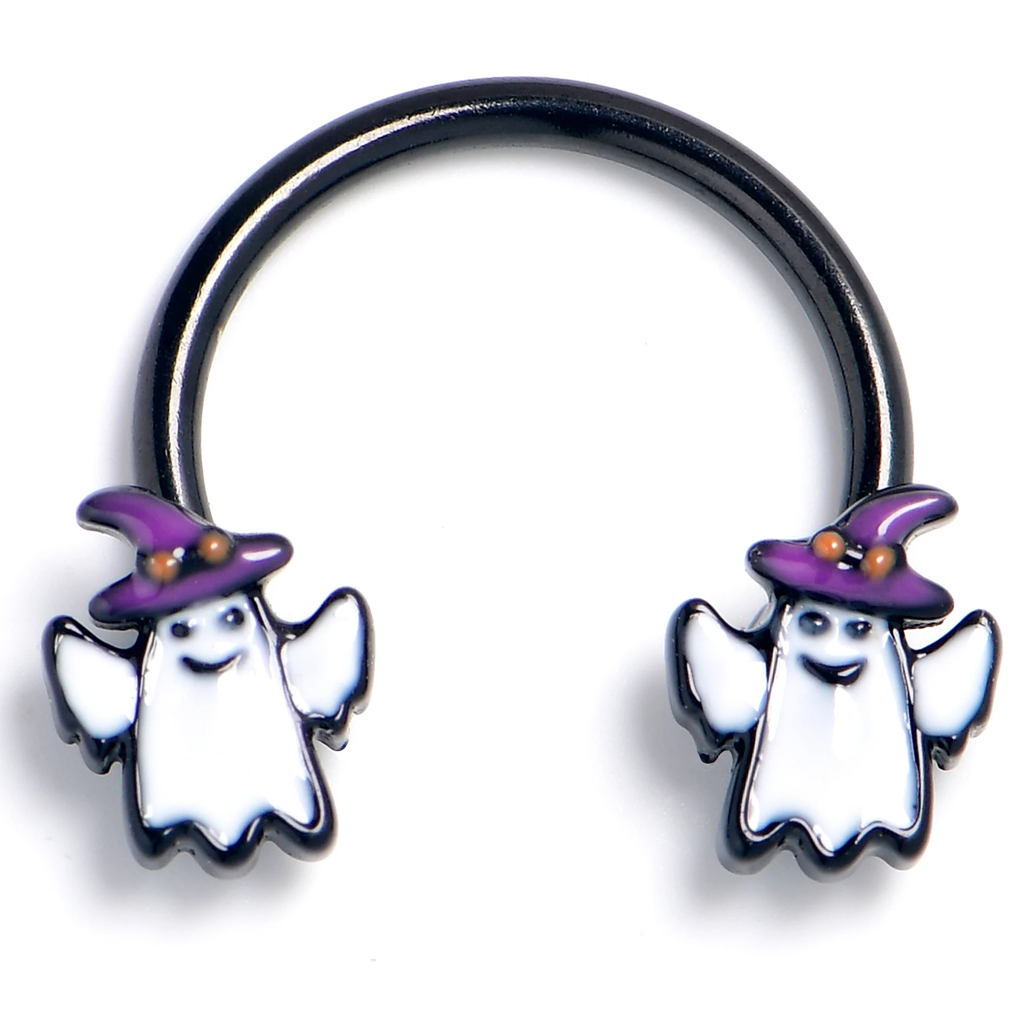 16G 3/8 Black Witch Hat Ghosts Horseshoe Circular Barbell