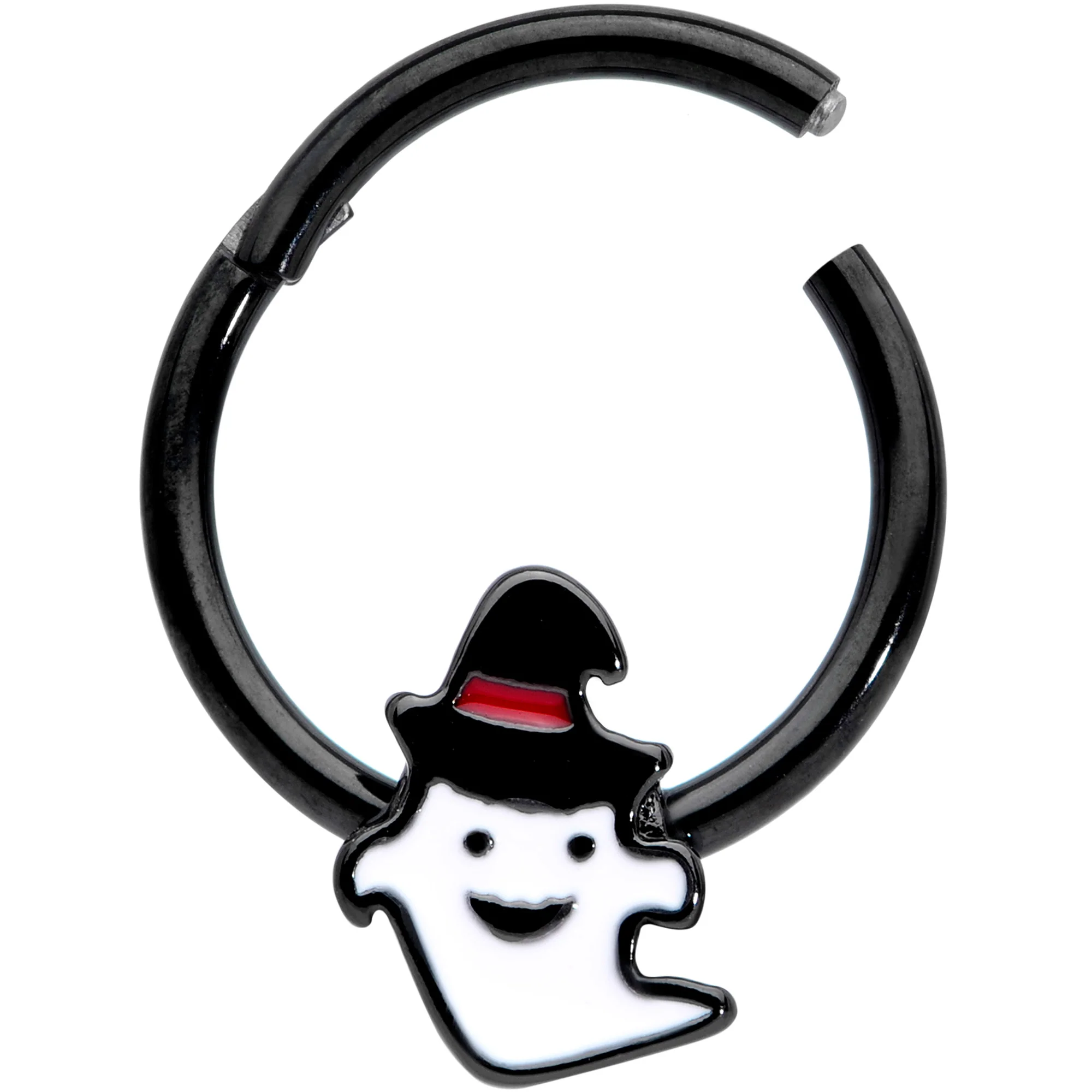 16G 3/8 Black Witchy Ghost Halloween Hinged Segment Ring - Image 2