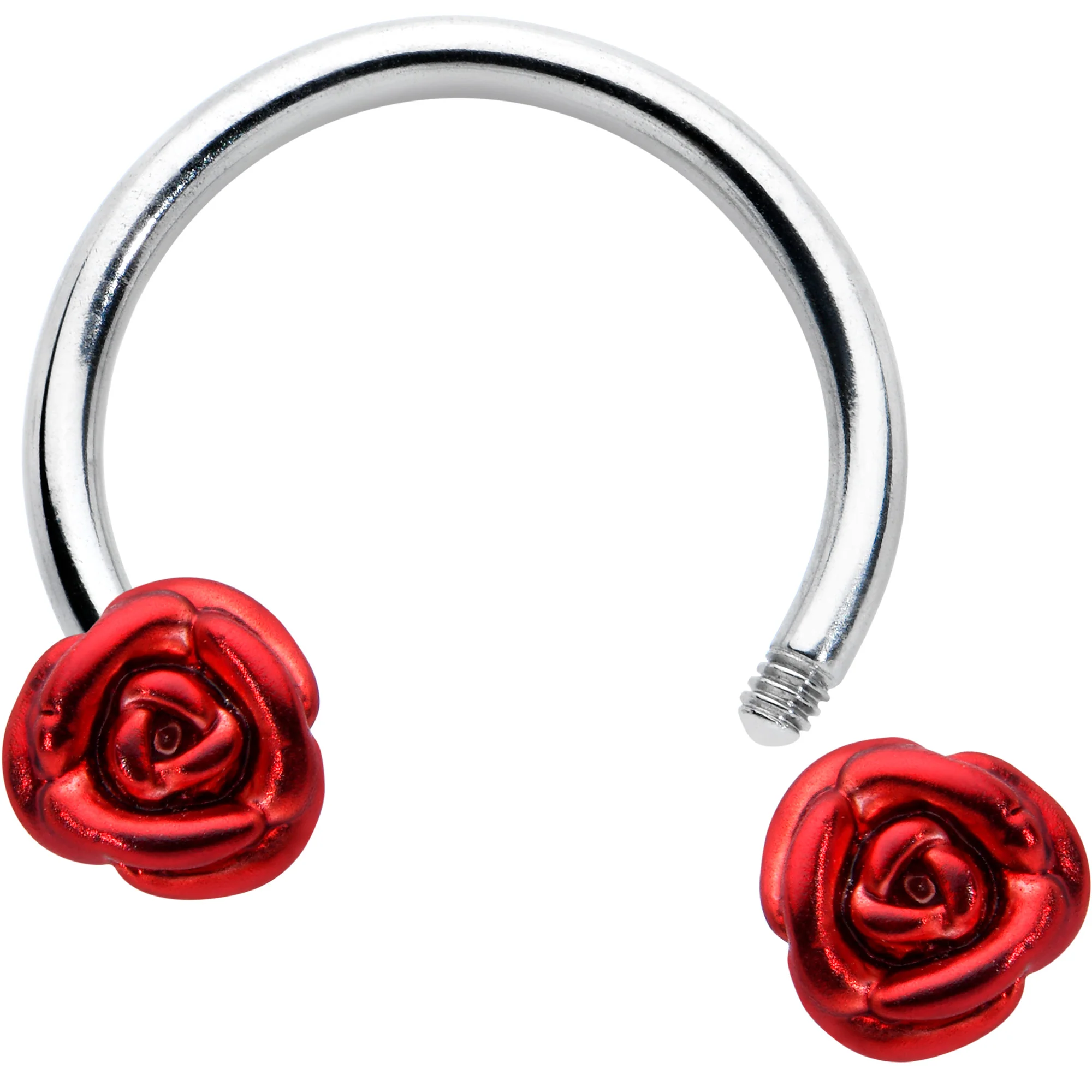 16G 3/8 Blooming Red Rose Flower Horseshoe Circular Barbell - Image 2