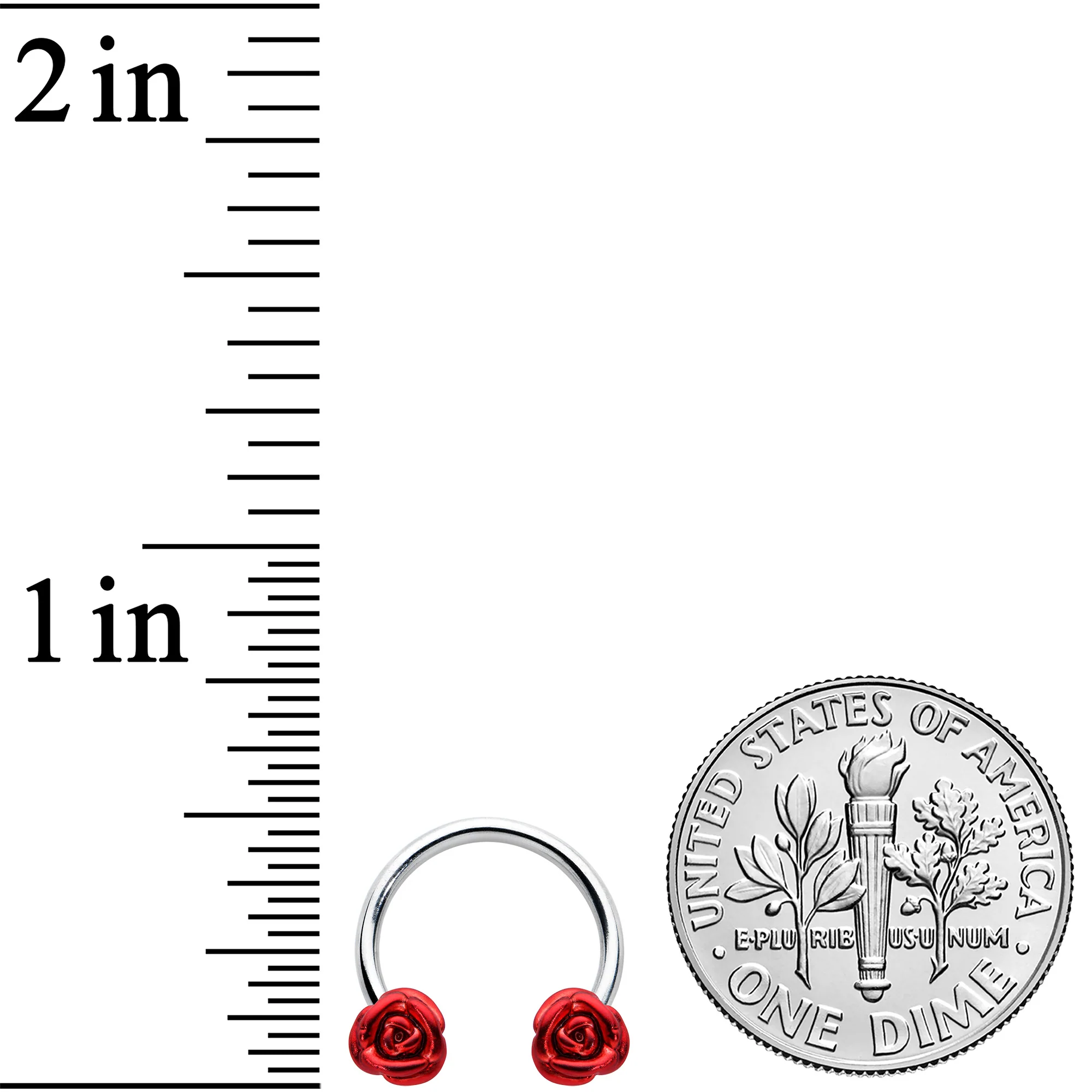 16G 3/8 Blooming Red Rose Flower Horseshoe Circular Barbell - Image 3