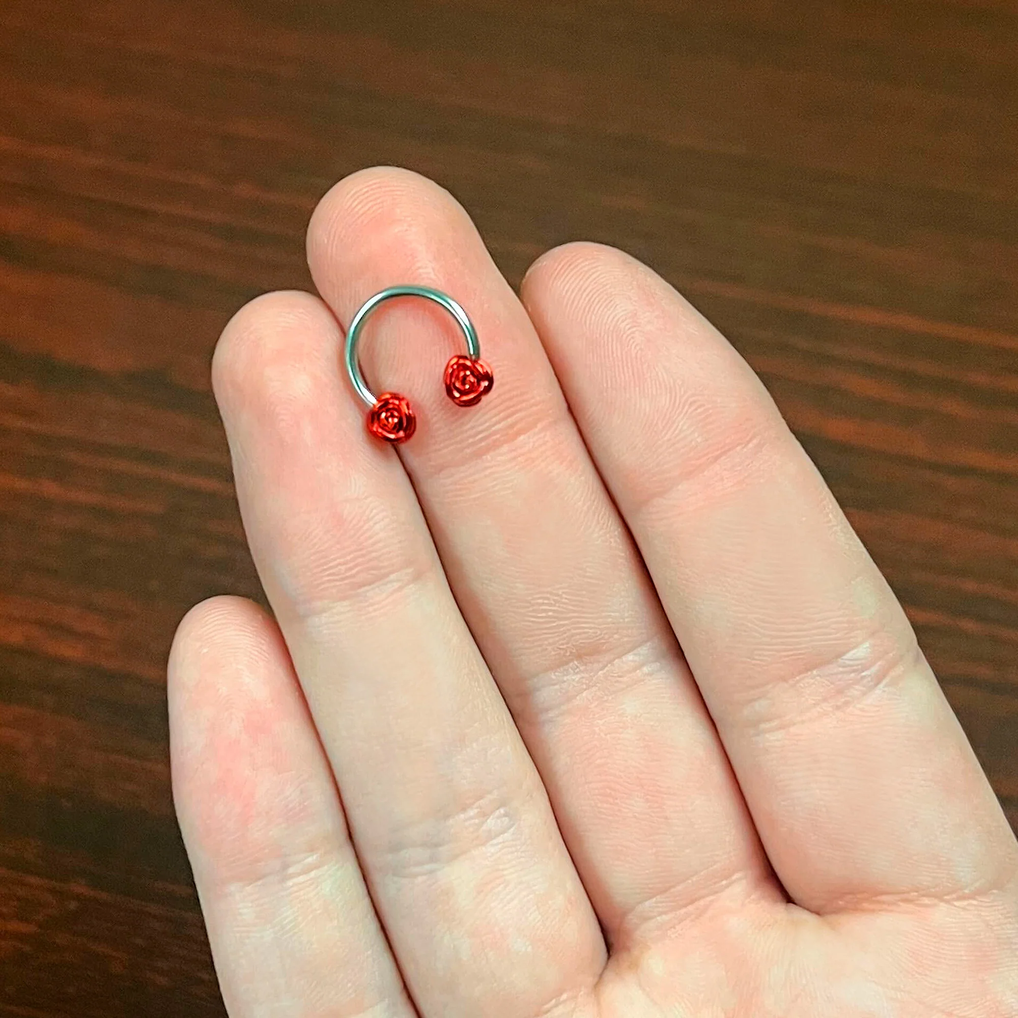 16G 3/8 Blooming Red Rose Flower Horseshoe Circular Barbell - Image 5