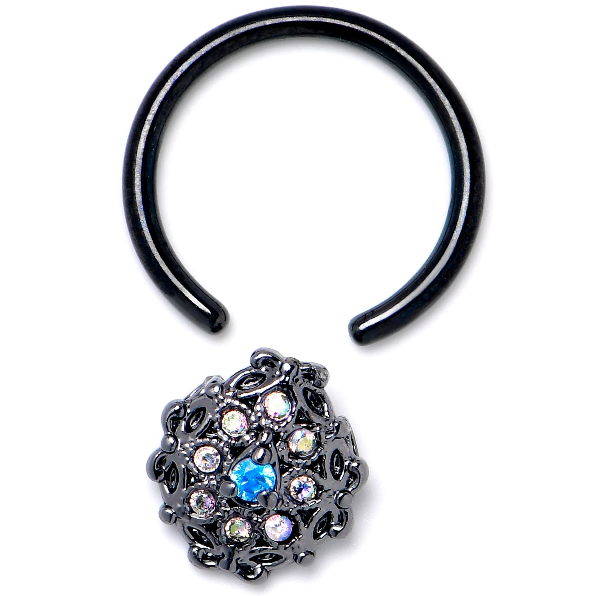 16G 3/8 Blue Aurora Gem Black Night Blossom BCR Captive Ring - Image 4