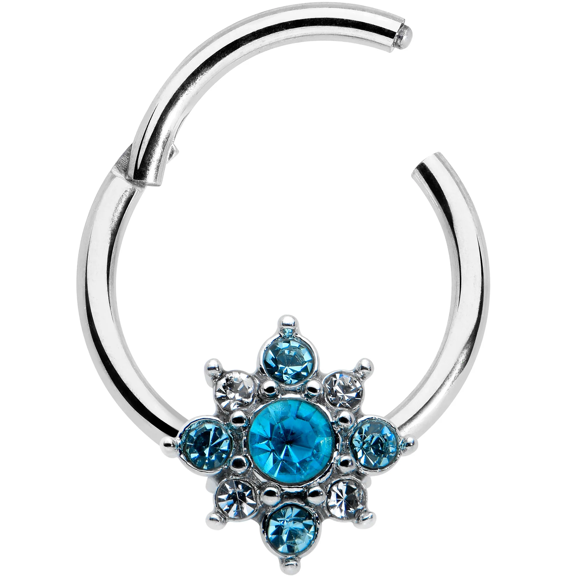 16G 3/8 Blue Clear Gem Glamour Star Hinged Segment Ring - Image 2