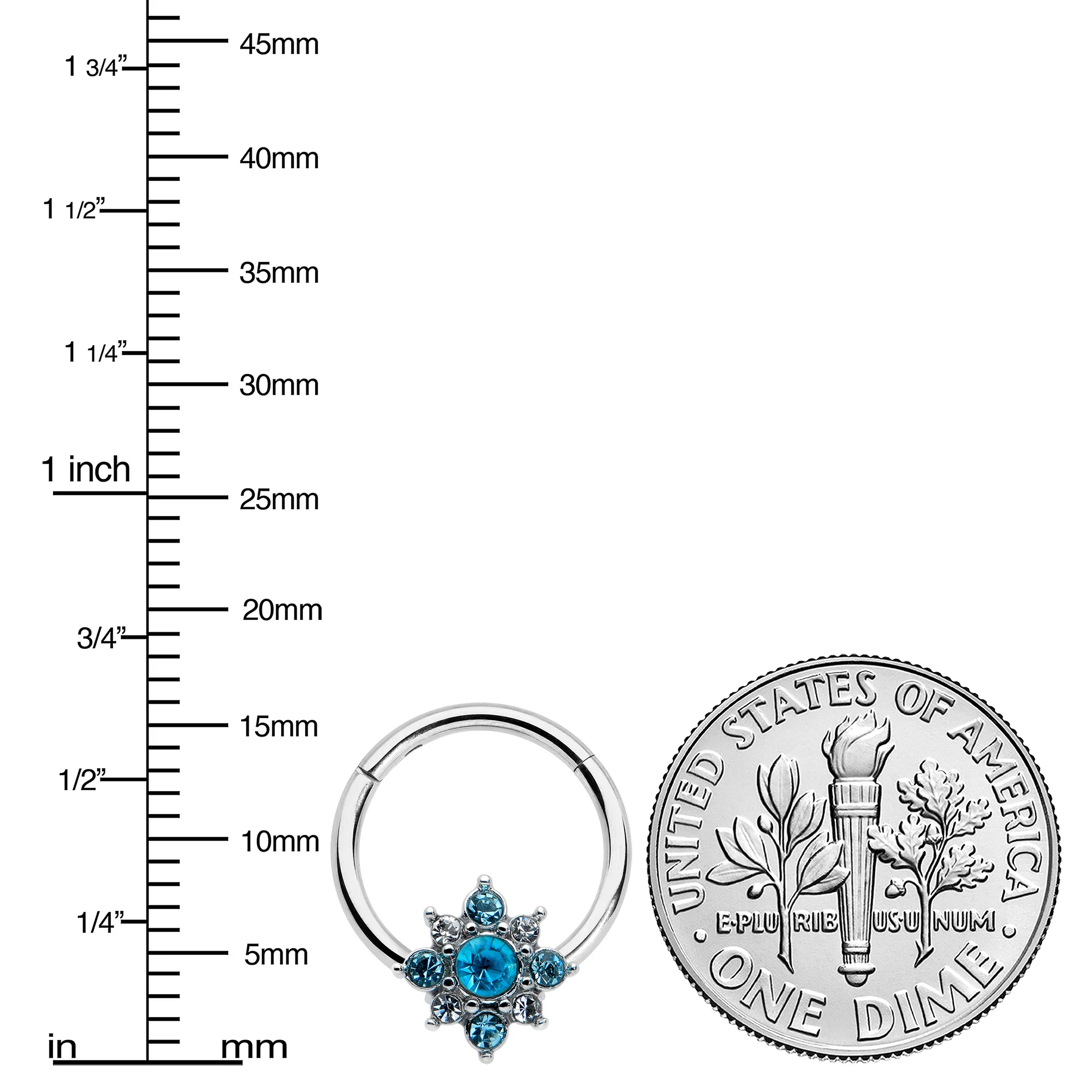 16G 3/8 Blue Clear Gem Glamour Star Hinged Segment Ring - Image 3