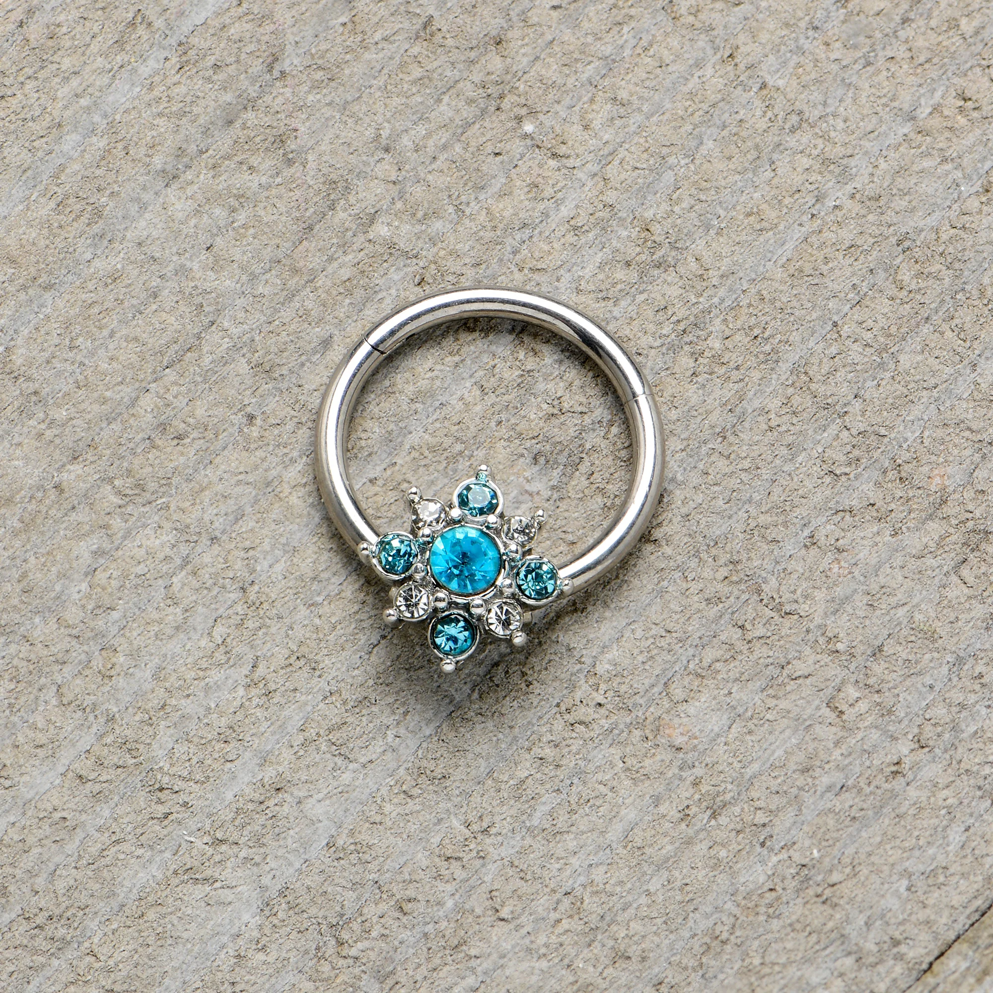 16G 3/8 Blue Clear Gem Glamour Star Hinged Segment Ring - Image 6