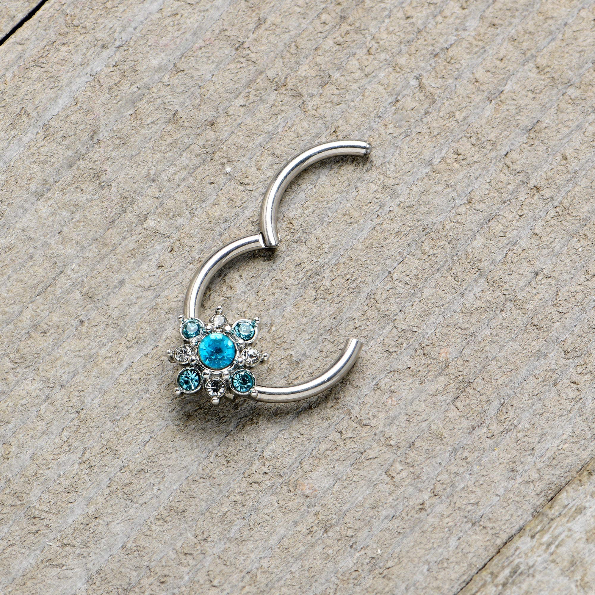 16G 3/8 Blue Clear Gem Glamour Star Hinged Segment Ring - Image 7