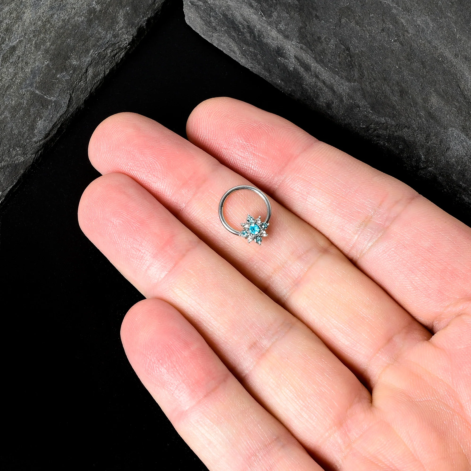 16G 3/8 Blue Clear Gem Glamour Star Hinged Segment Ring - Image 8