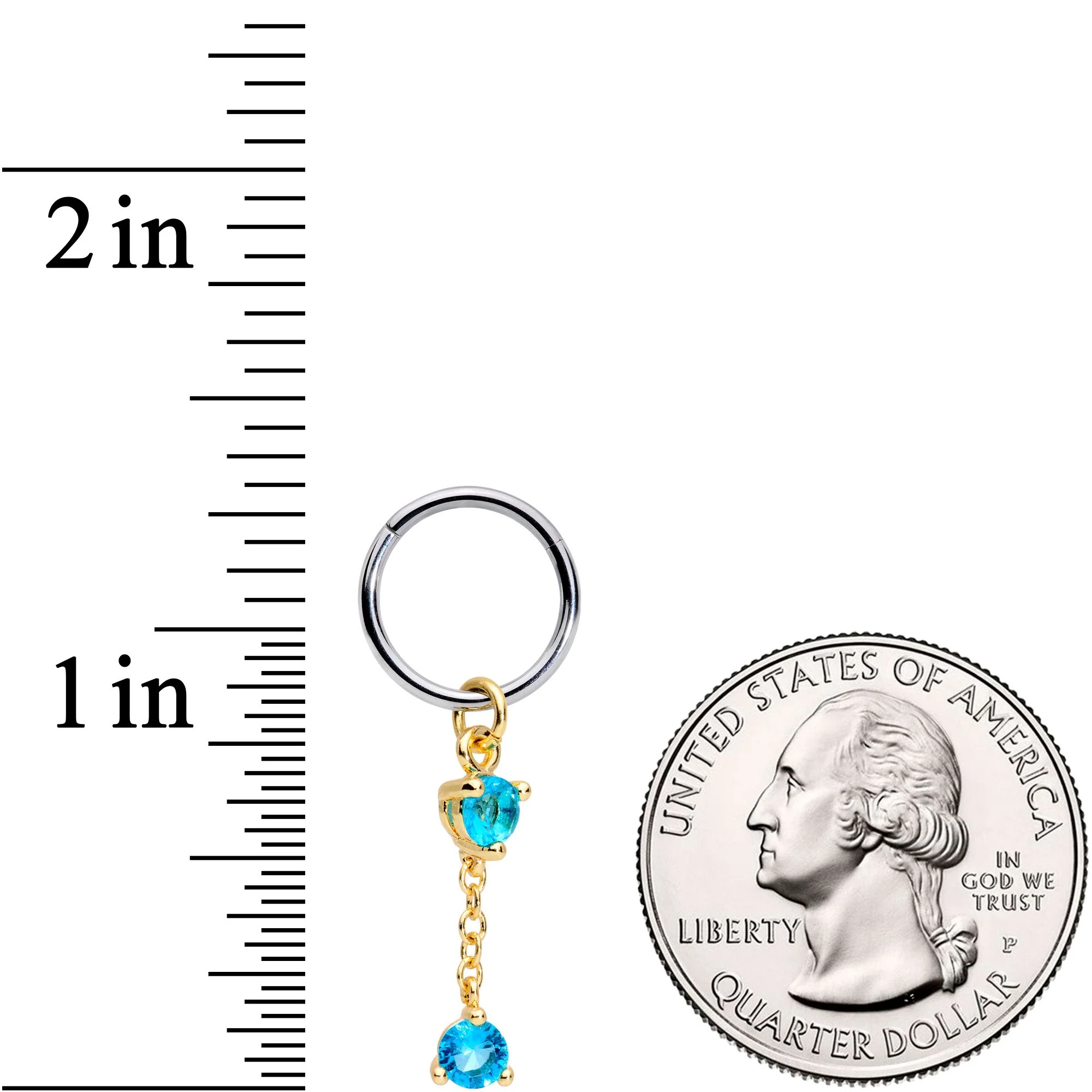 16G 3/8 Blue Cubic Zirconia Gem Chain Dangle Hinged Segment Ring - Image 3