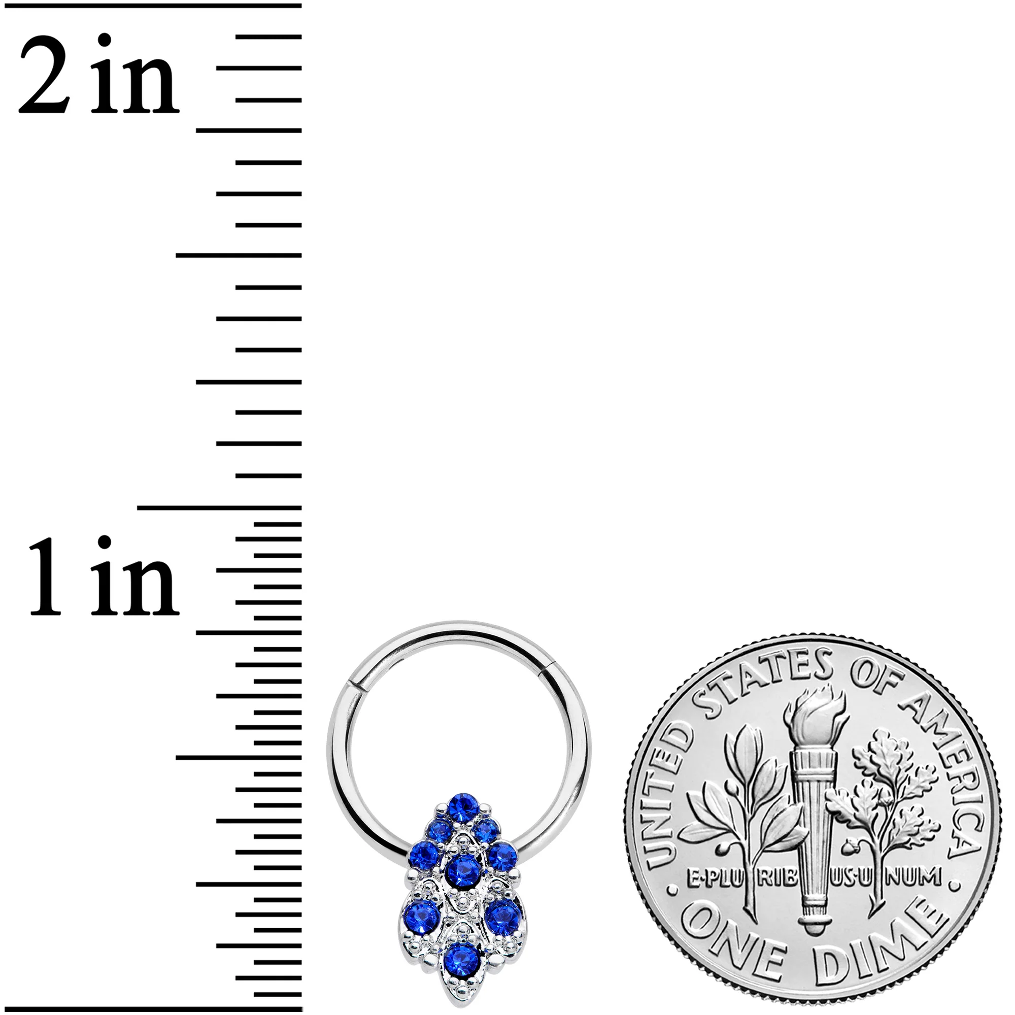 16G 3/8 Blue CZ Gem Chandelier Hinged Segment Ring - Image 3
