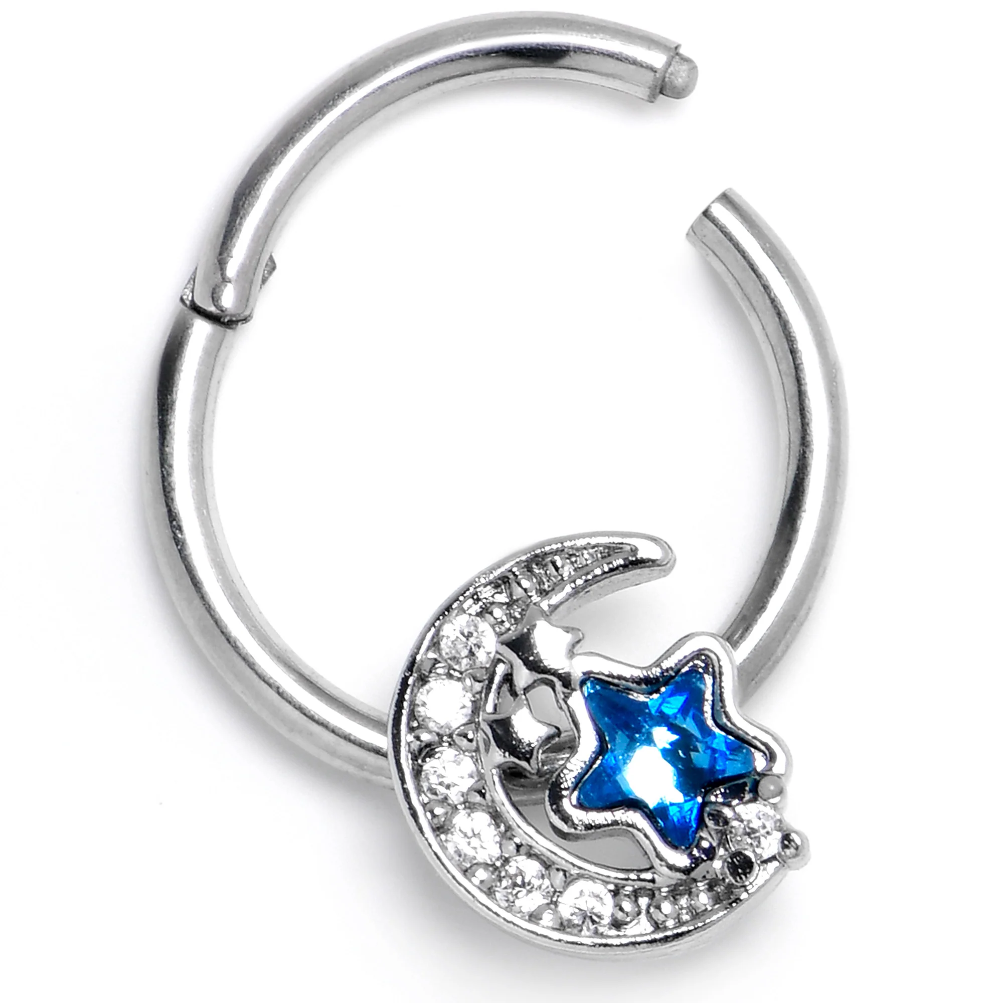 16G 3/8 Blue CZ Gem Starry Night Sky Hinged Segment Ring - Image 5