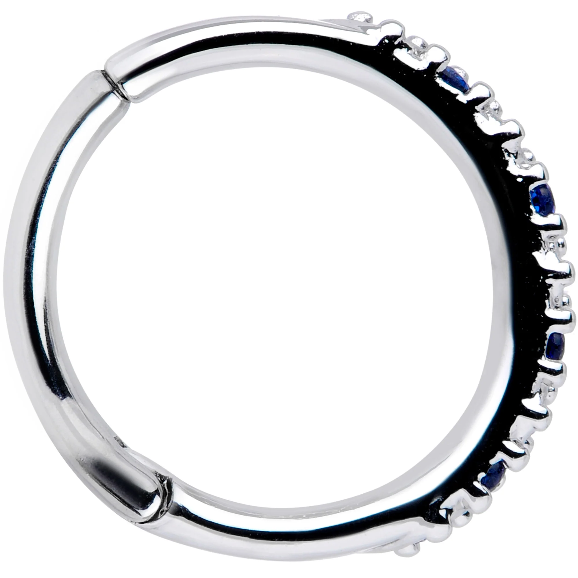 16G 3/8 Blue CZ Gem Zig Zag Hinged Segment Ring - Image 2