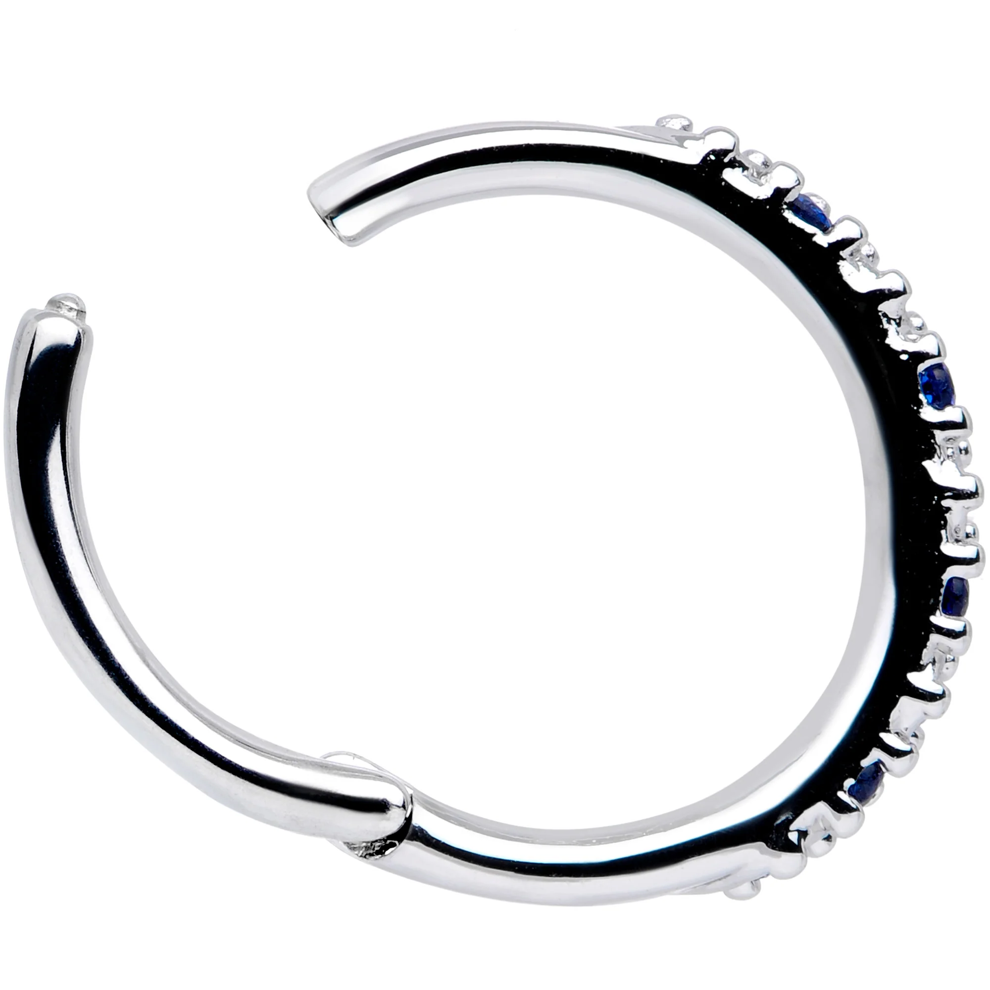 16G 3/8 Blue CZ Gem Zig Zag Hinged Segment Ring - Image 3