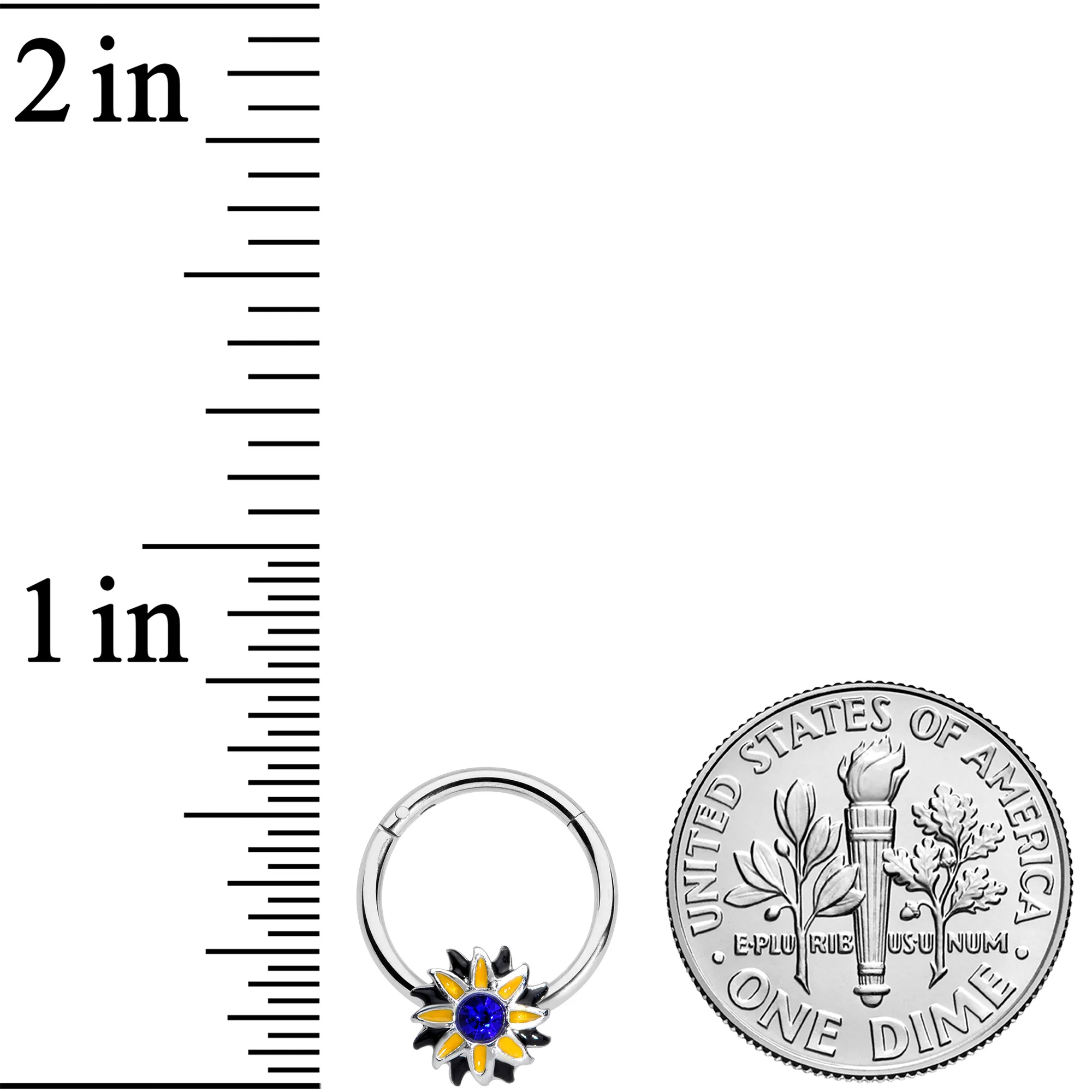 16G 3/8 Blue Faux Druzy Sunflower Hinged Segment Ring - Image 3