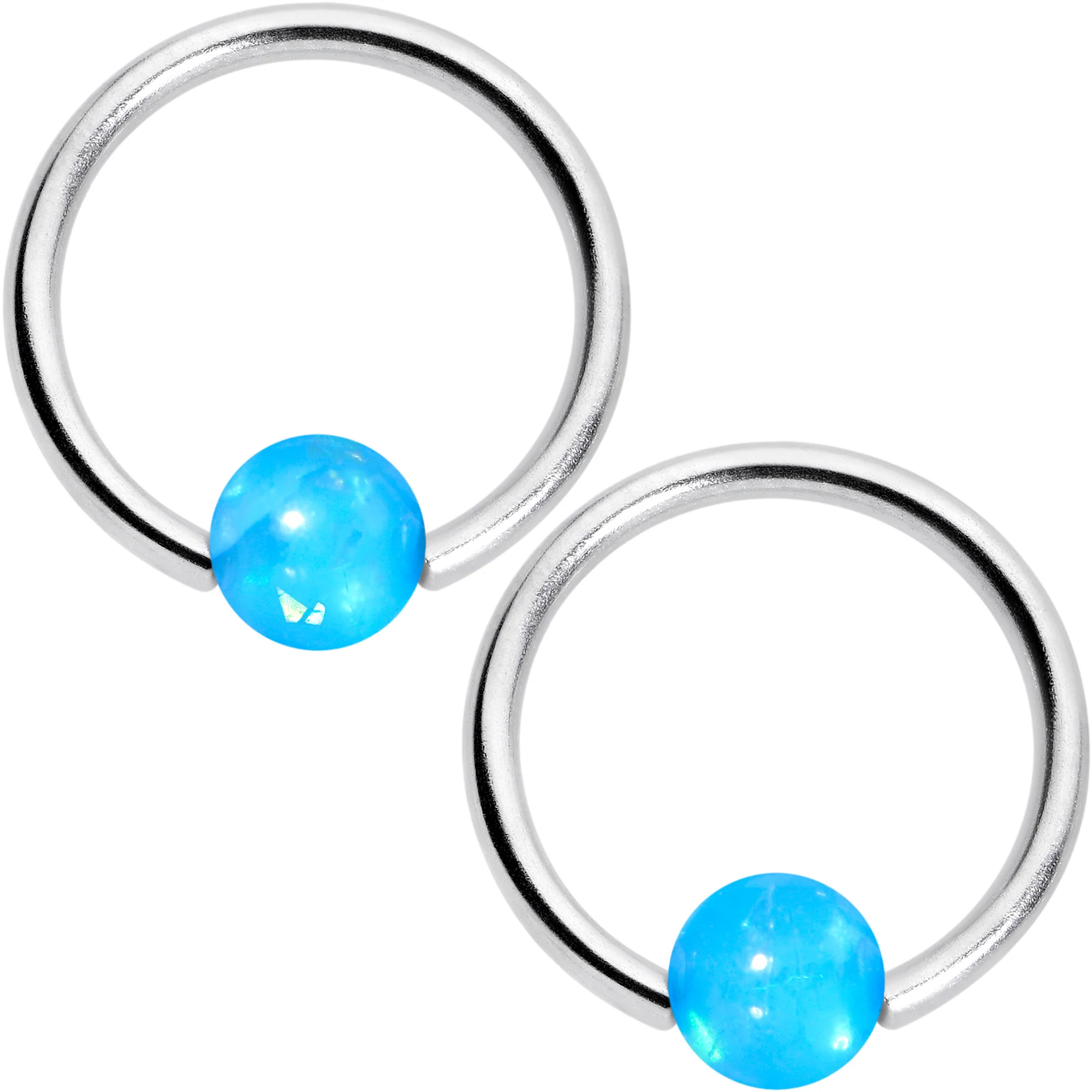 16G 3/8 Blue Faux Opal Horseshoe BCR Captive Ring Set of 4 - Image 2
