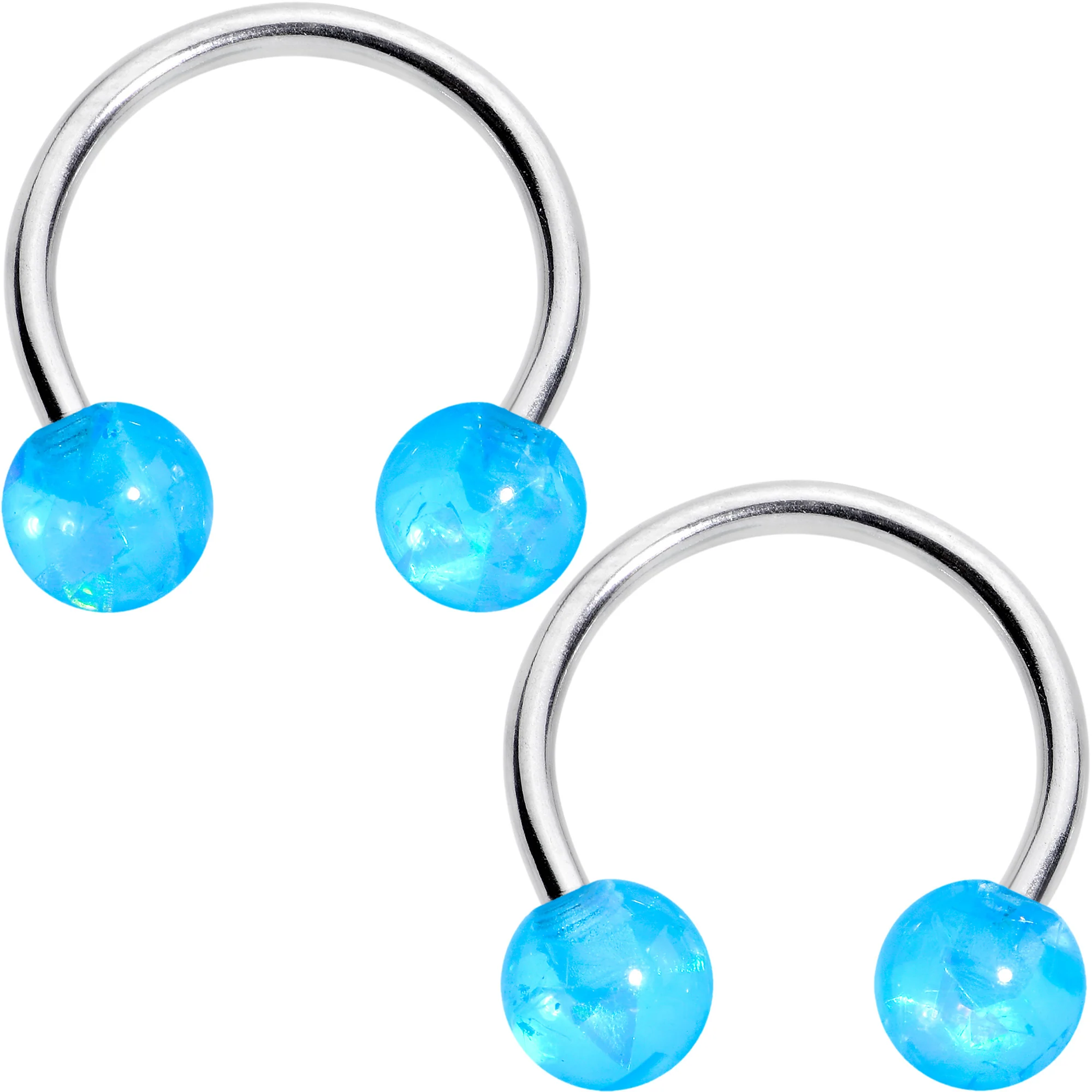 16G 3/8 Blue Faux Opal Horseshoe BCR Captive Ring Set of 4 - Image 3