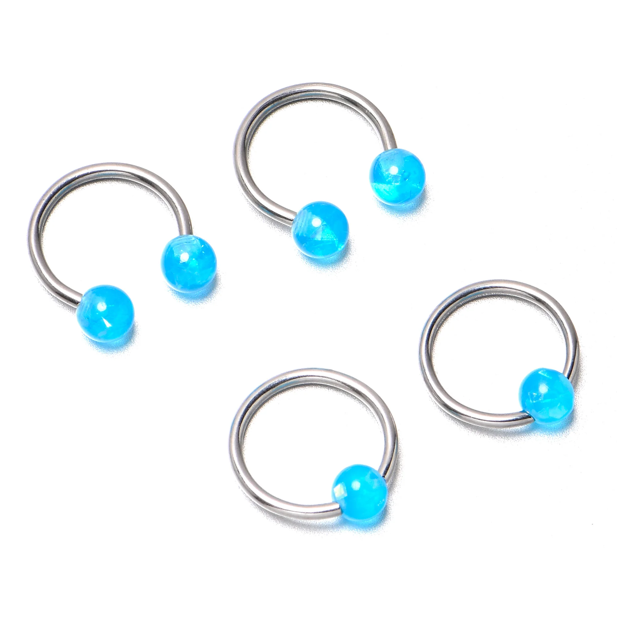 16G 3/8 Blue Faux Opal Horseshoe BCR Captive Ring Set of 4 - Image 7