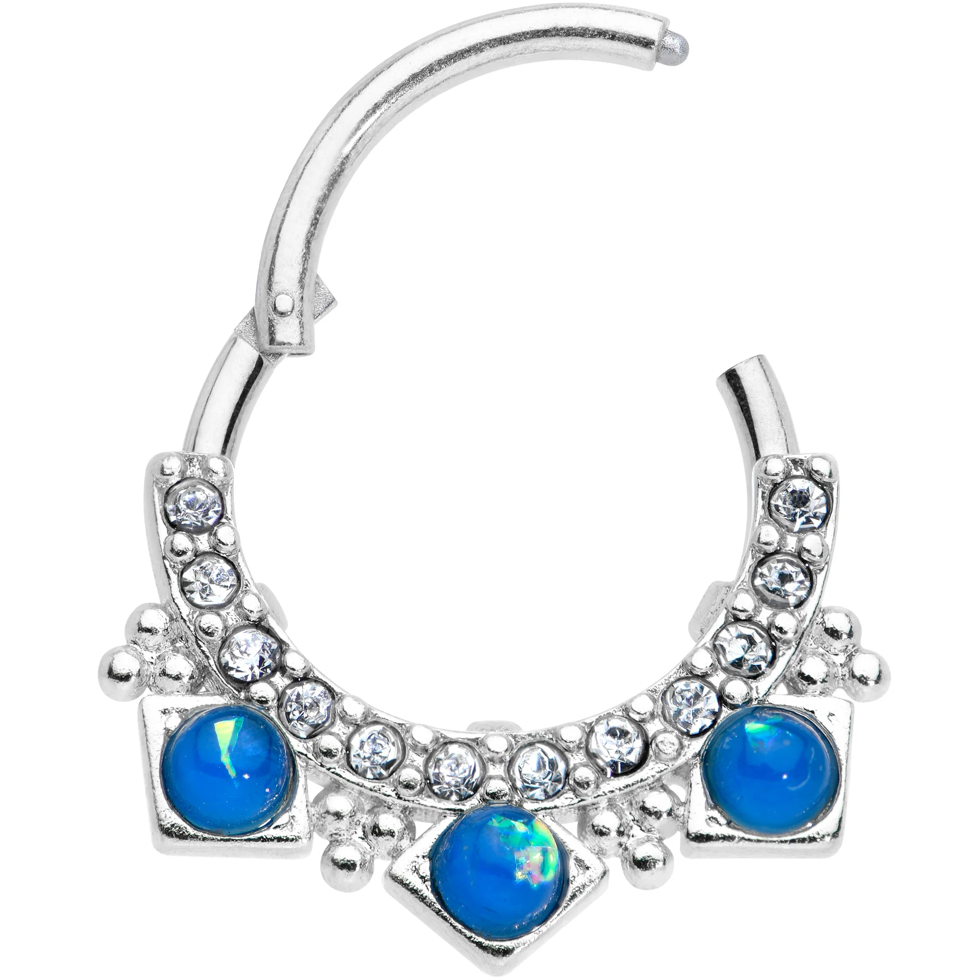 16G 3/8 Blue Faux Opal Squares Hinged Segment Ring - Image 2