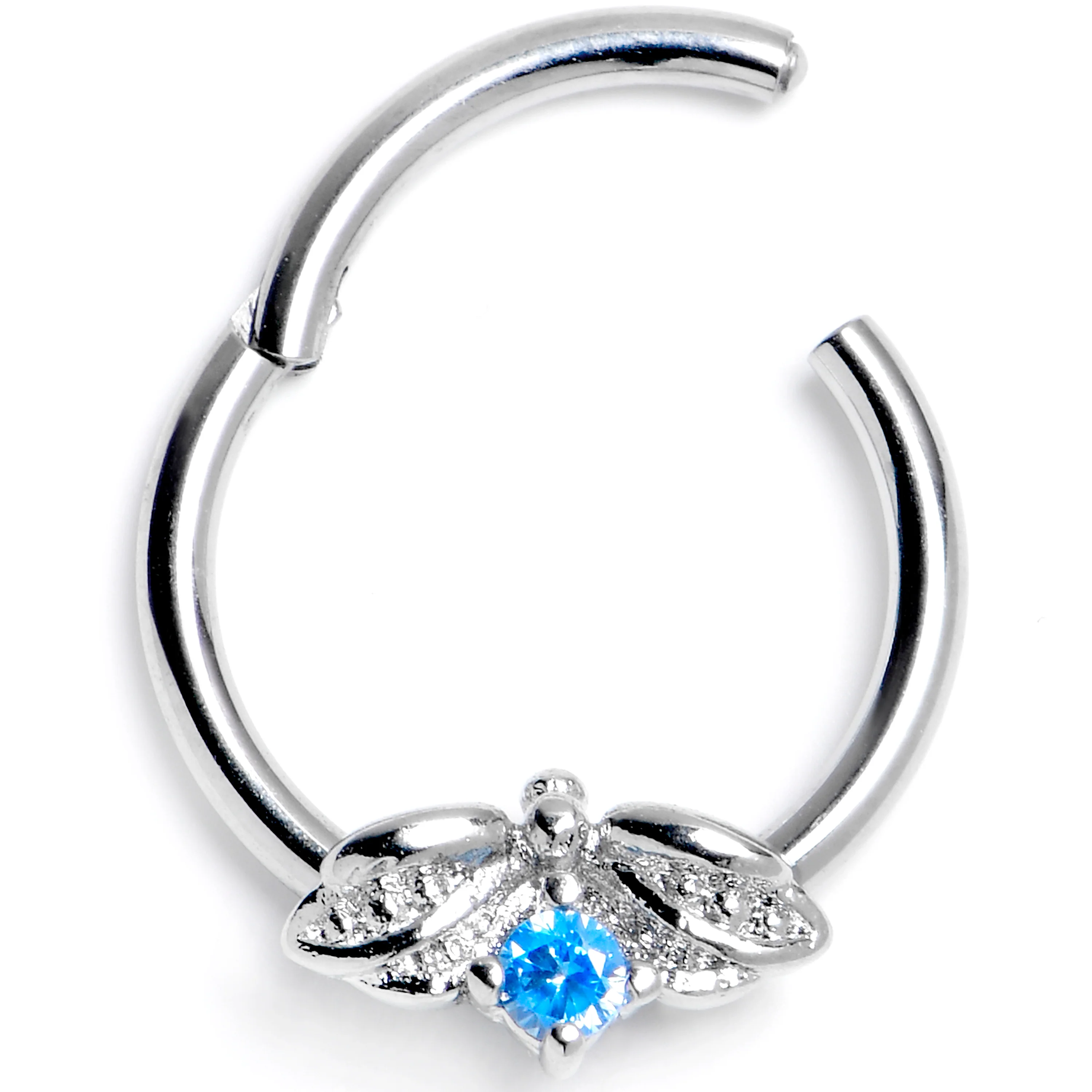 16G 3/8 Blue Gem Beauty Bug Insect Hinged Segment Ring
