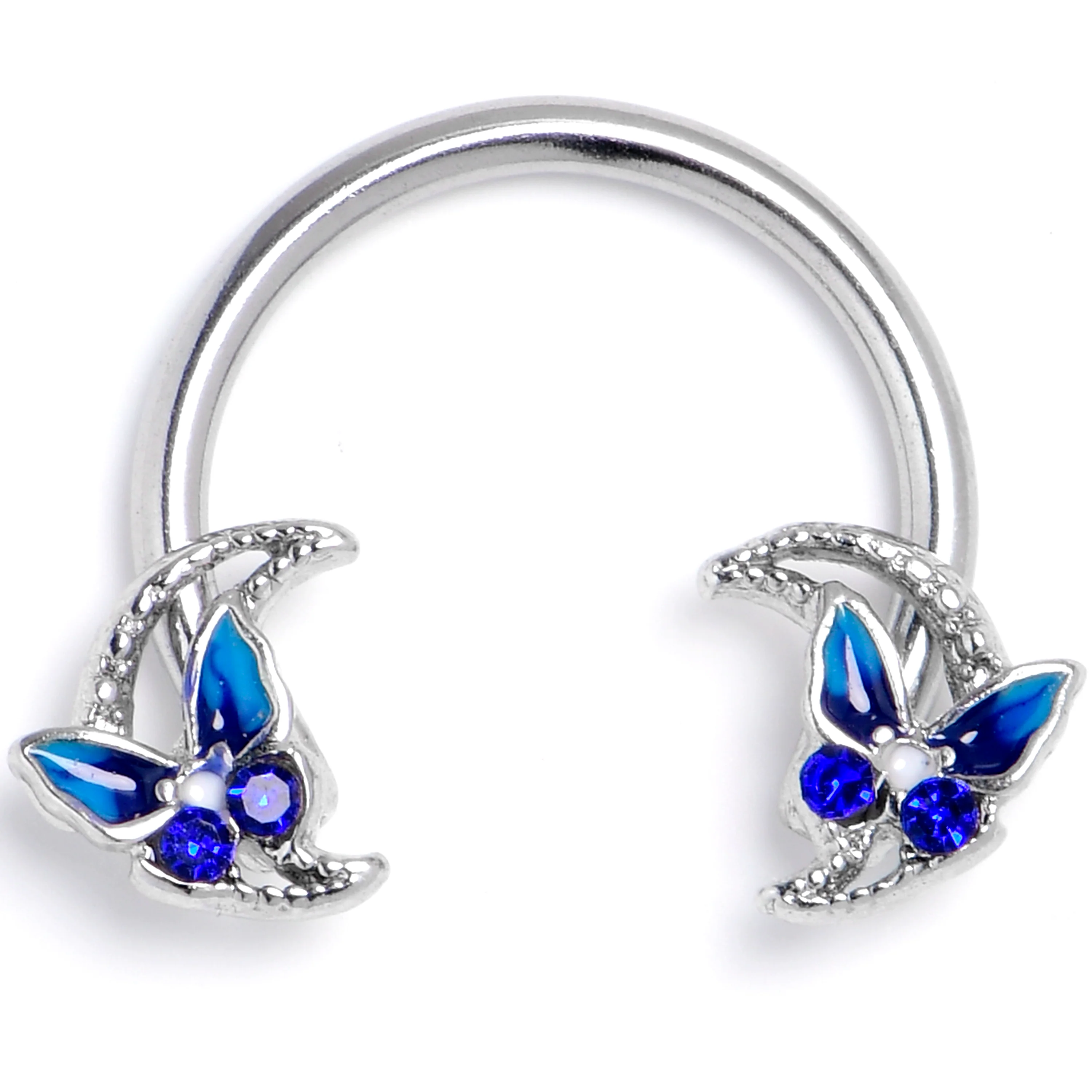 16G 3/8 Blue Gem Butterfly Beauty Blue Horseshoe Circular Barbell