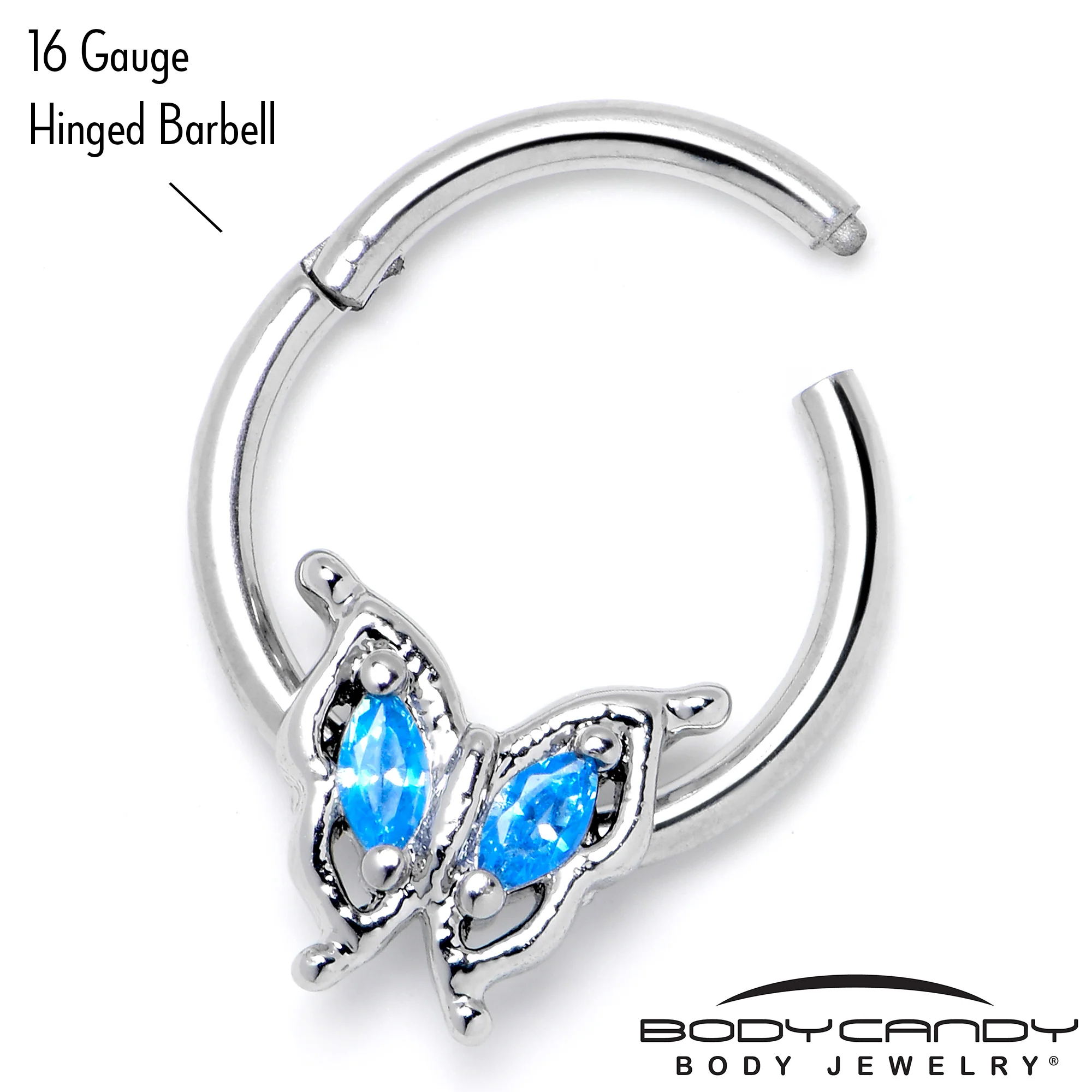 16G 3/8 Blue Gem Fancy Fab Butterfly Hinged Segment Ring - Image 5