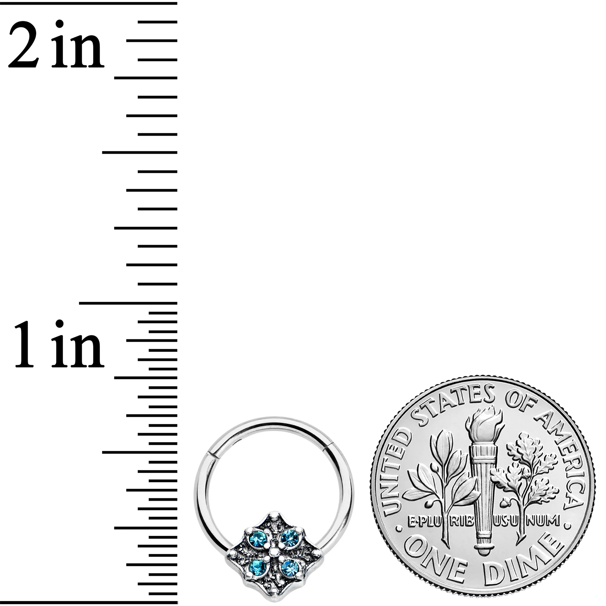 16G 3/8 Blue Gem Floral Rhombus Baroque Hinged Segment Ring - Image 3