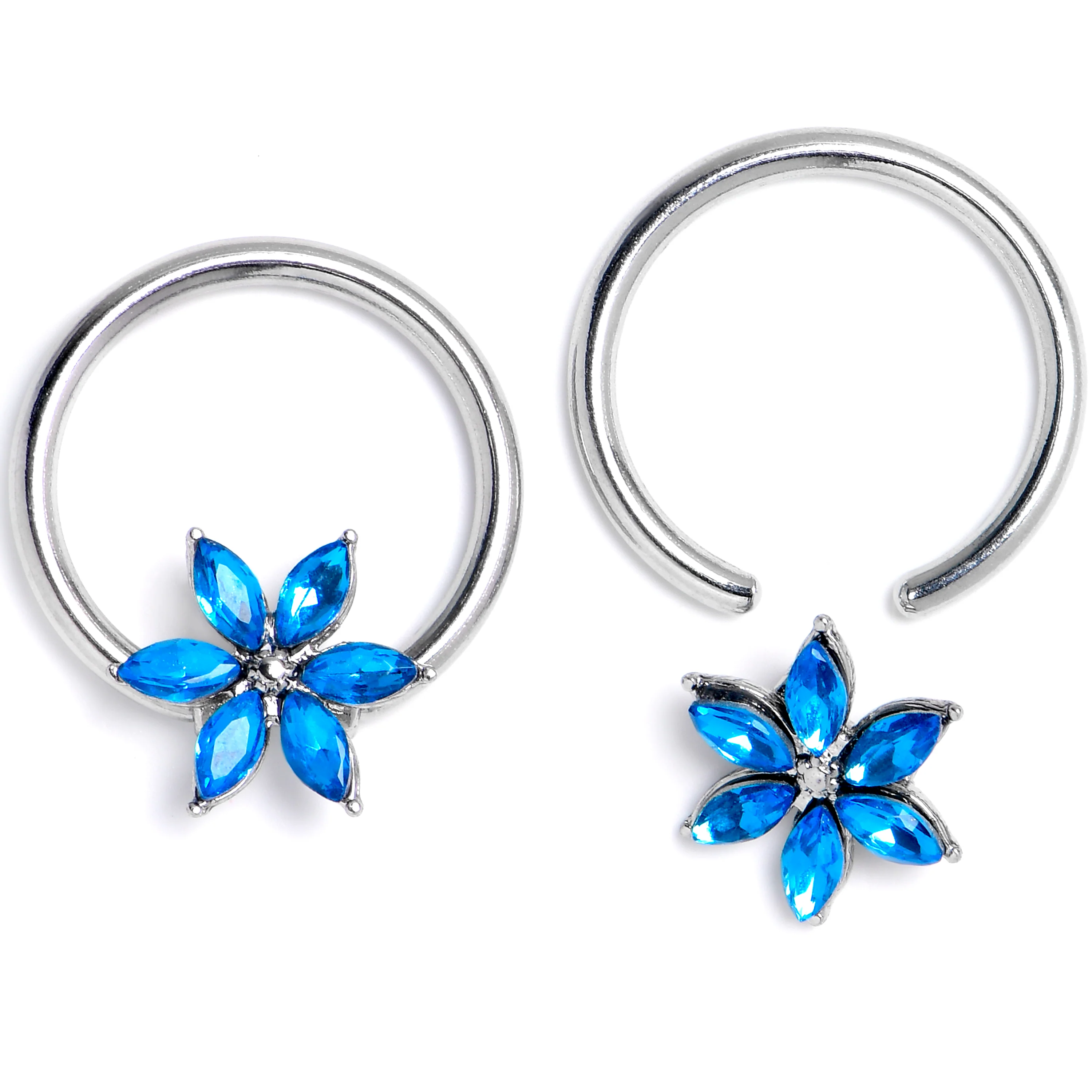 16G 3/8 Blue Gem Flower Blossom BCR Captive Ring Set of 4 - Image 2