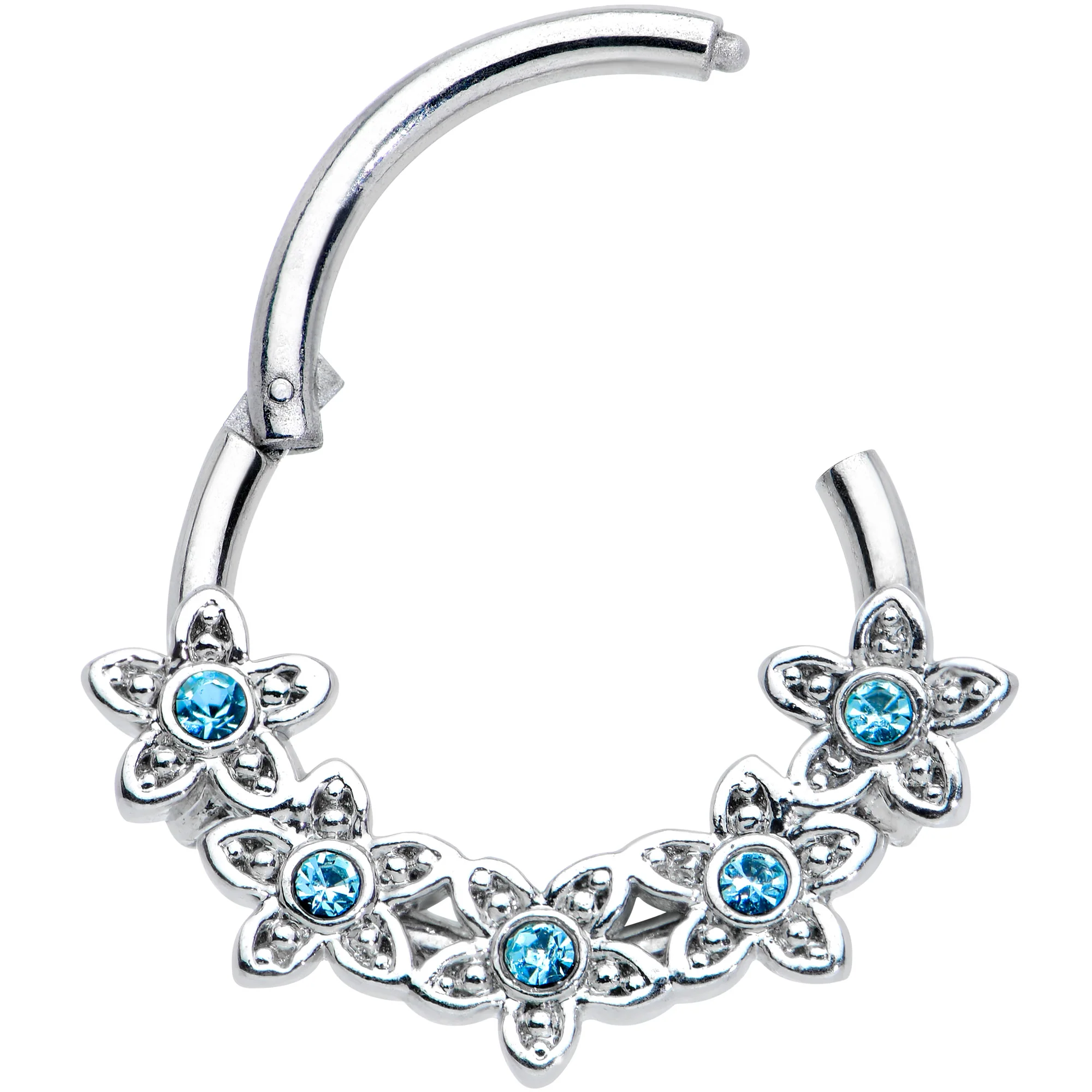 16G 3/8 Blue Gem Foxy Floral Hinged Segment Ring - Image 2