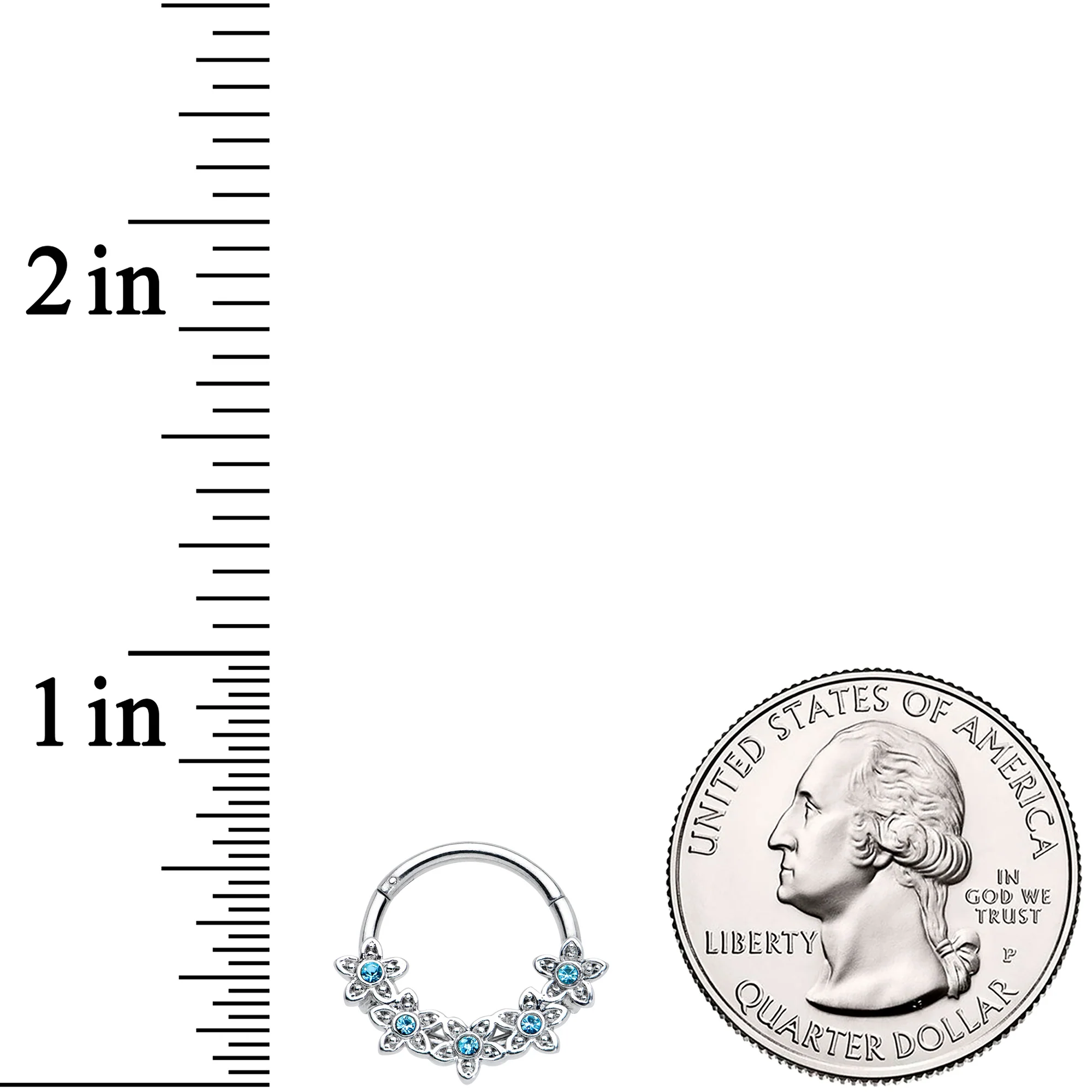 16G 3/8 Blue Gem Foxy Floral Hinged Segment Ring - Image 3