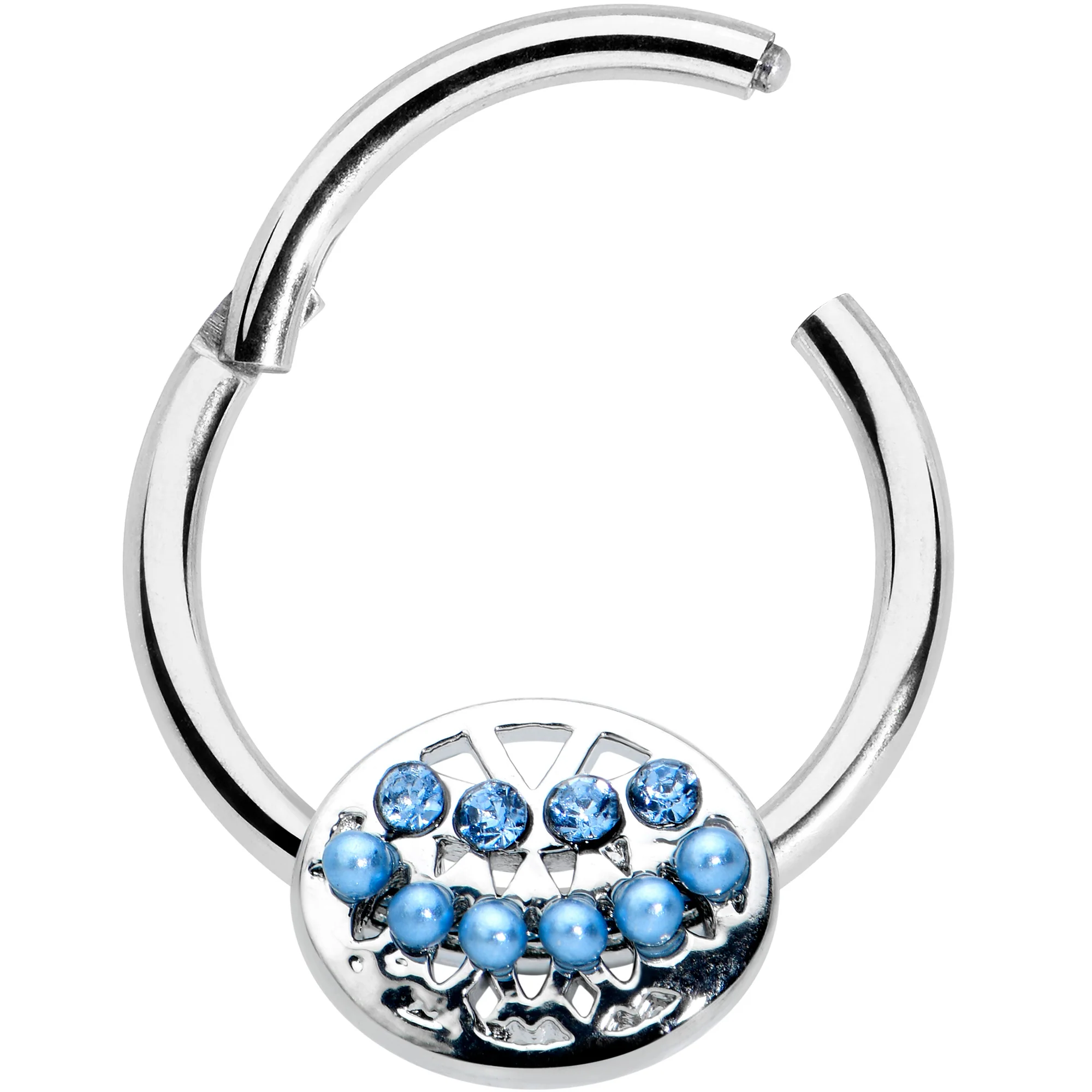 16G 3/8 Blue Gem Geometric Blues Hinged Circular Ring - Image 2