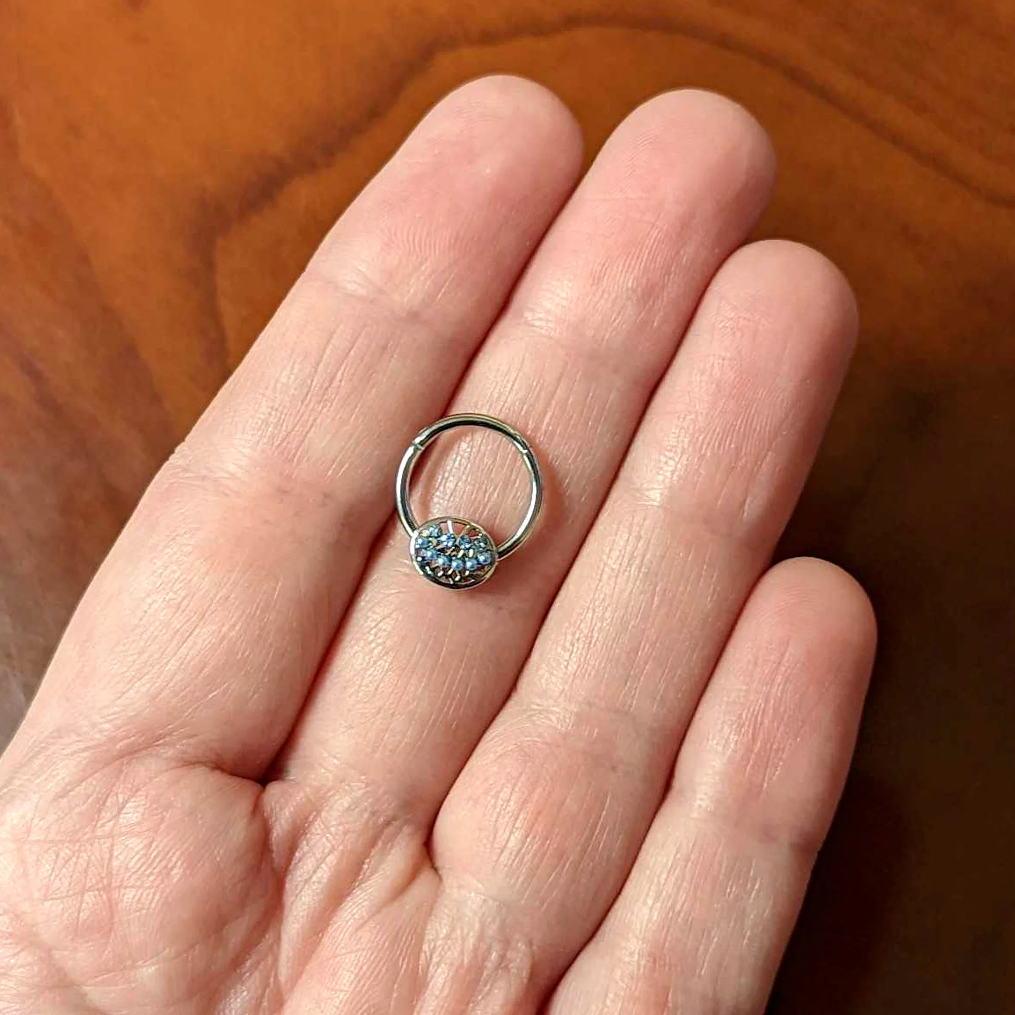 16G 3/8 Blue Gem Geometric Blues Hinged Circular Ring - Image 4