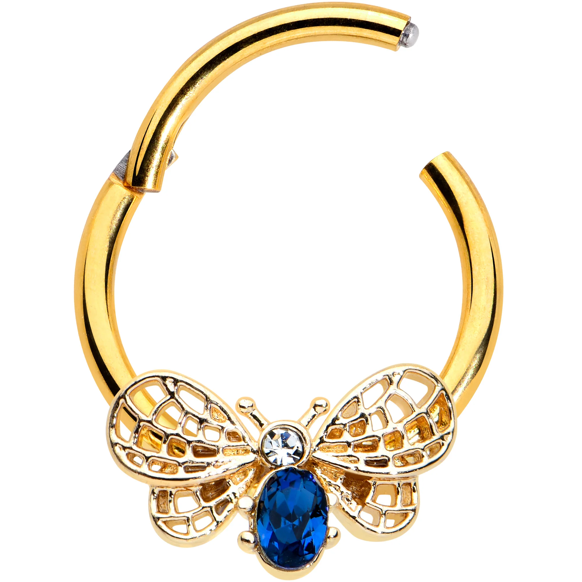 16G 3/8 Blue Gem Gold Tone Beautiful Bee Hinged Segment Ring - Image 2