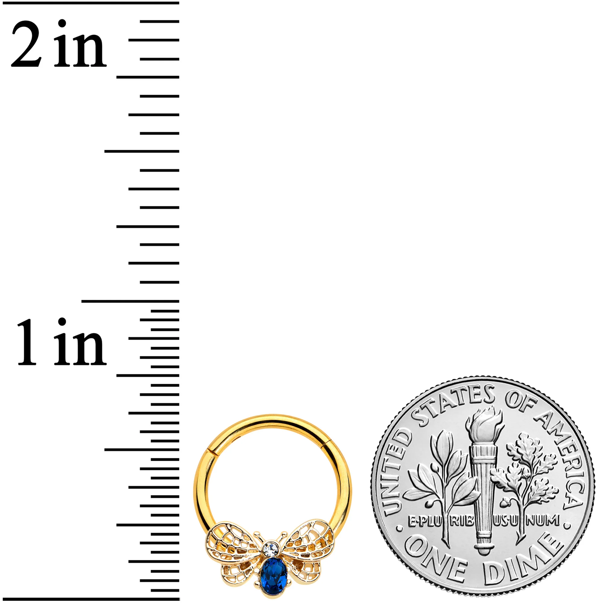 16G 3/8 Blue Gem Gold Tone Beautiful Bee Hinged Segment Ring - Image 3