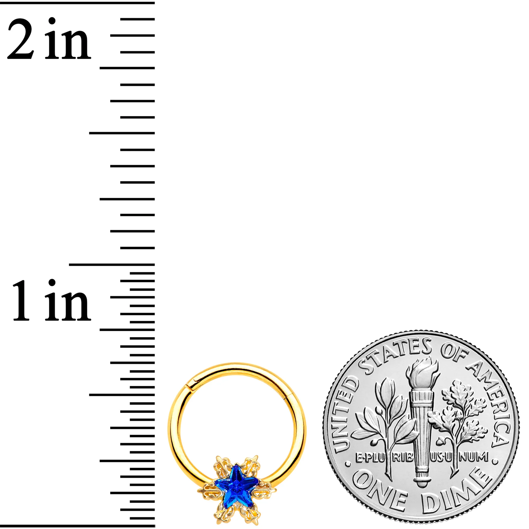 16G 3/8 Blue Gem Gold Tone Star Hinged Segment Ring - Image 3
