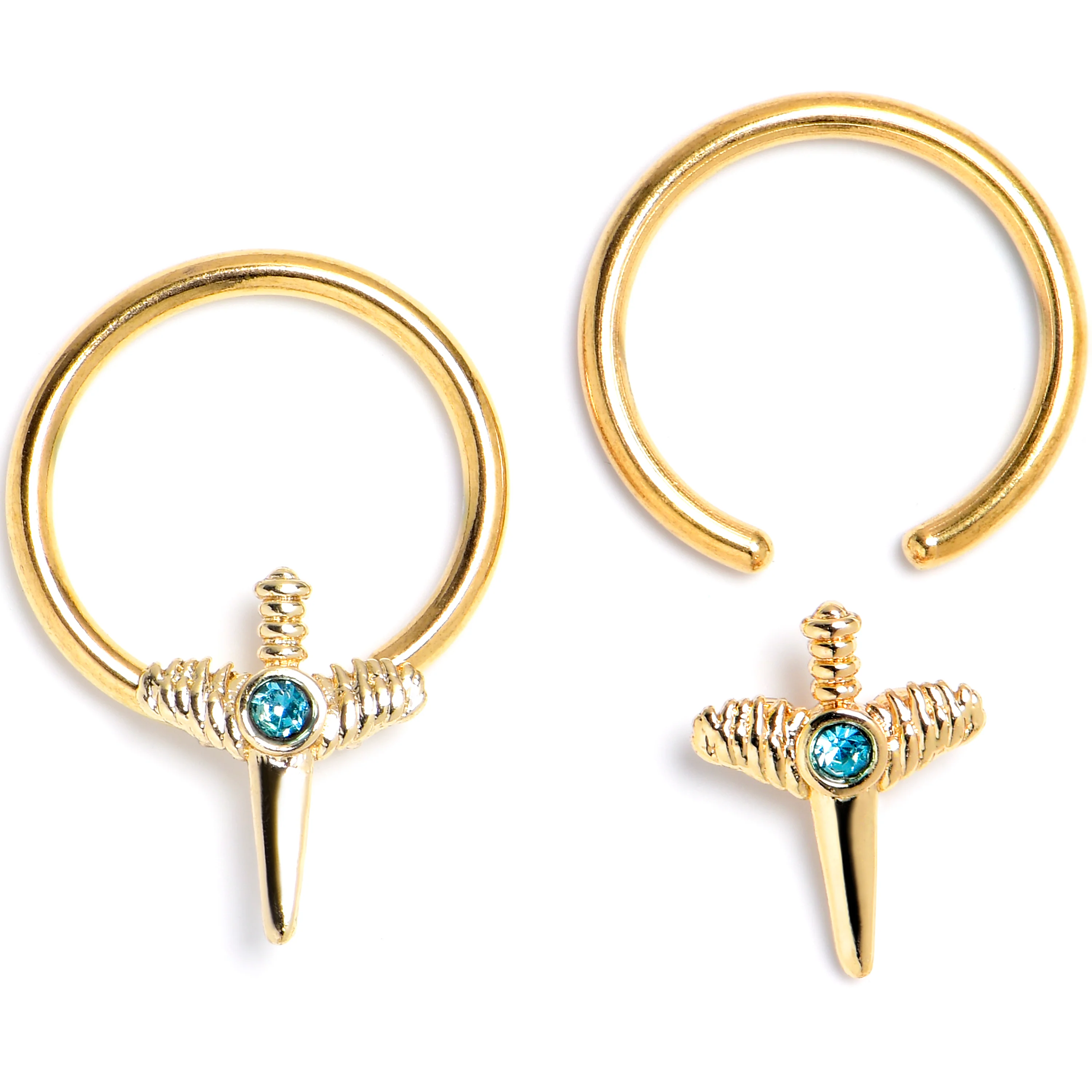 16G 3/8 Blue Gem Gold Tone Style Knife BCR Captive Ring Set of 4 - Image 2