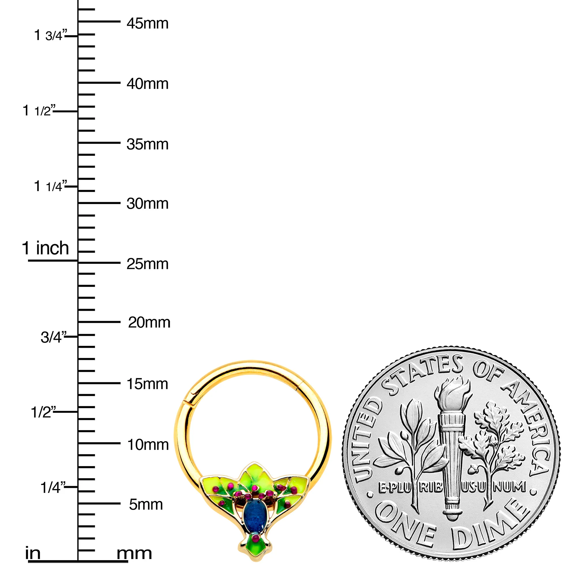 16G 3/8 Blue Gem Gold Tone Tropic Fan Hinged Segment Ring - Image 3