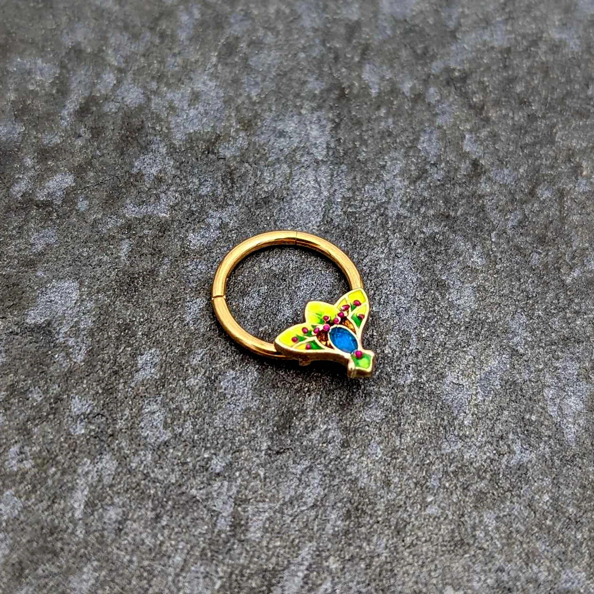 16G 3/8 Blue Gem Gold Tone Tropic Fan Hinged Segment Ring - Image 4