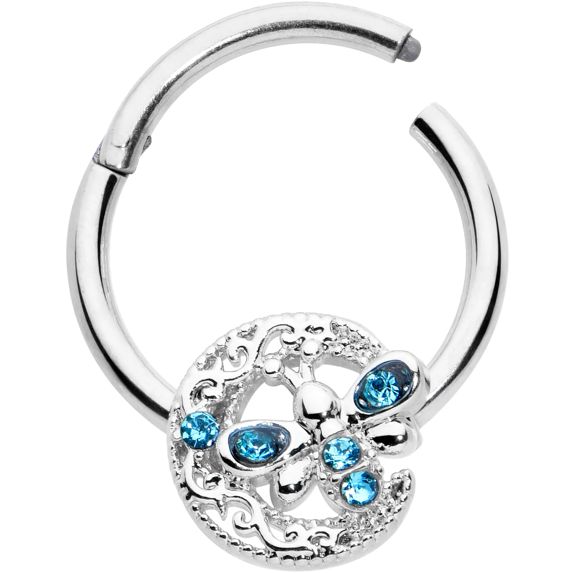 16G 3/8 Blue Gem Lunar Dragonfly Hinged Segment Ring - Image 2