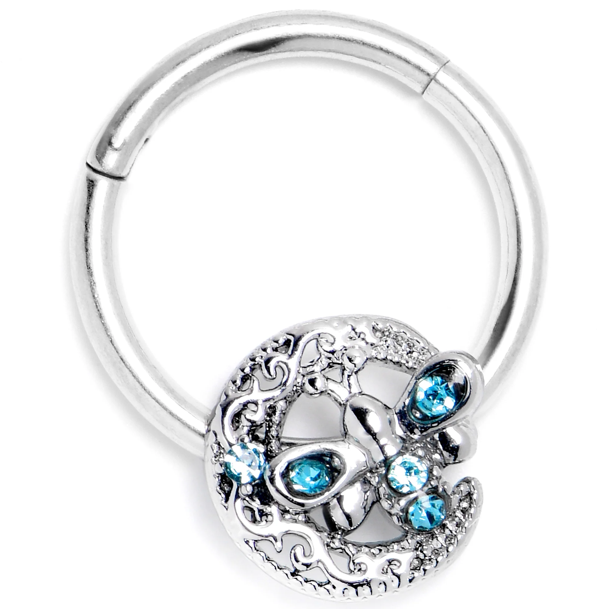 16G 3/8 Blue Gem Lunar Dragonfly Hinged Segment Ring - Image 4
