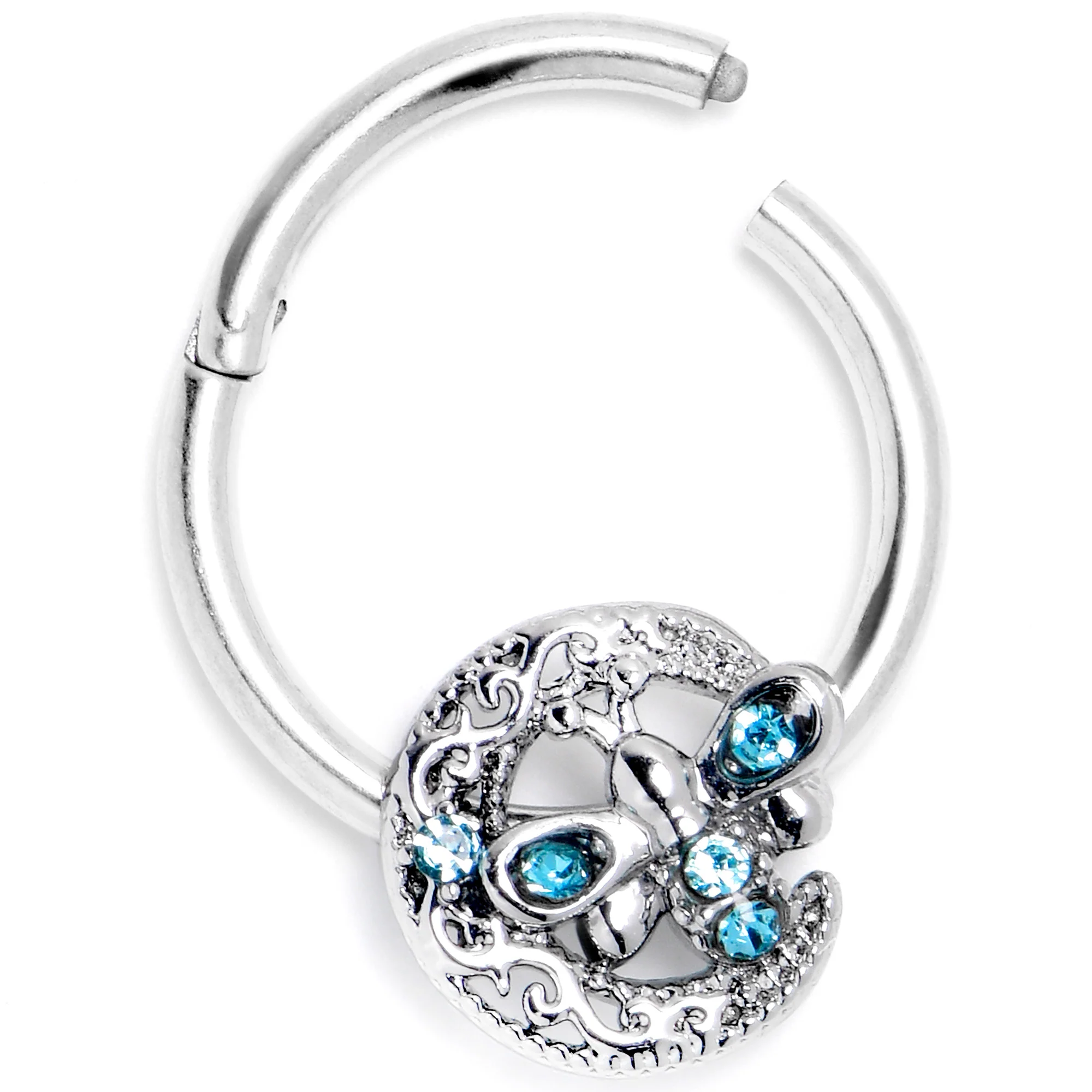 16G 3/8 Blue Gem Lunar Dragonfly Hinged Segment Ring - Image 5