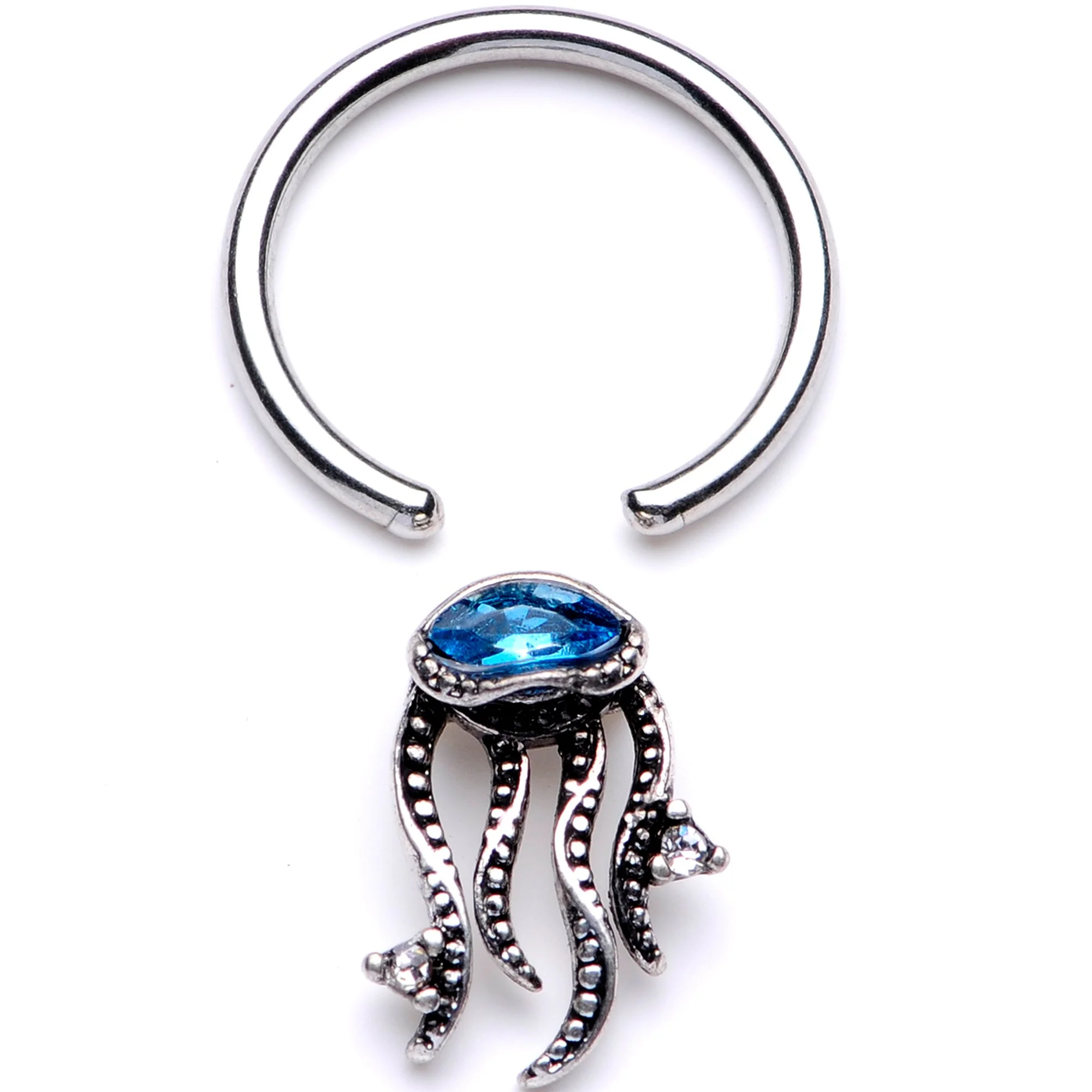 16G 3/8 Blue Gem Nautical Jellyfish BCR Captive Ring - Image 2