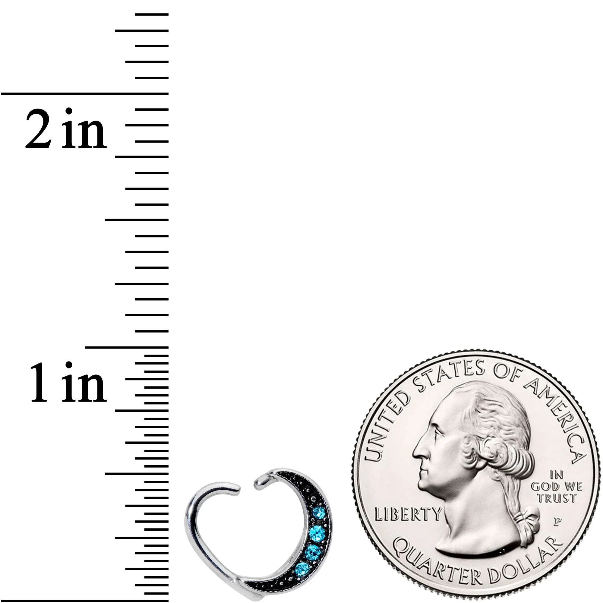 16G 3/8 Blue Gem Open Left Heart Closure Ring - Image 2