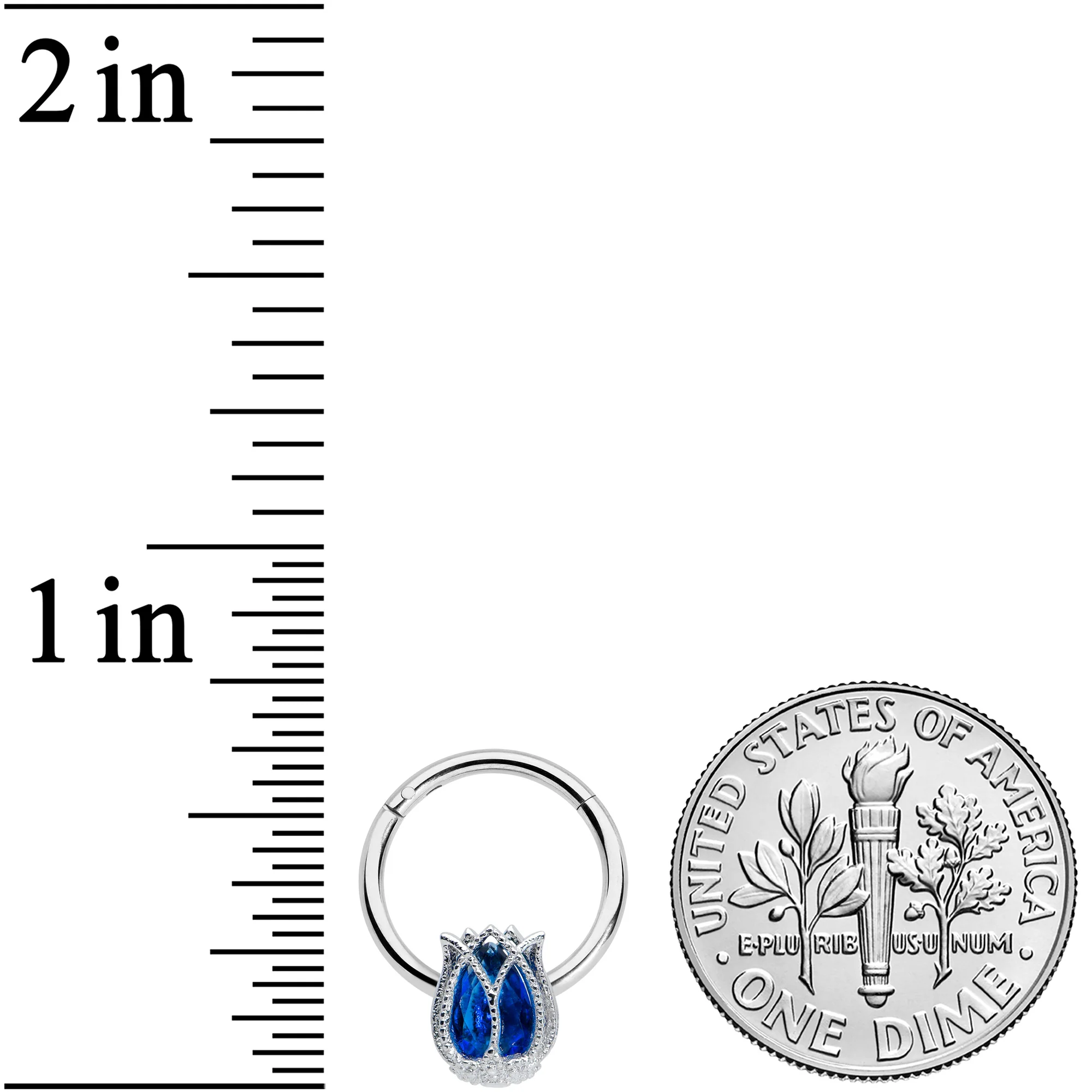 16G 3/8 Blue Gem Petals Tulip Flower Hinged Segment Ring - Image 3