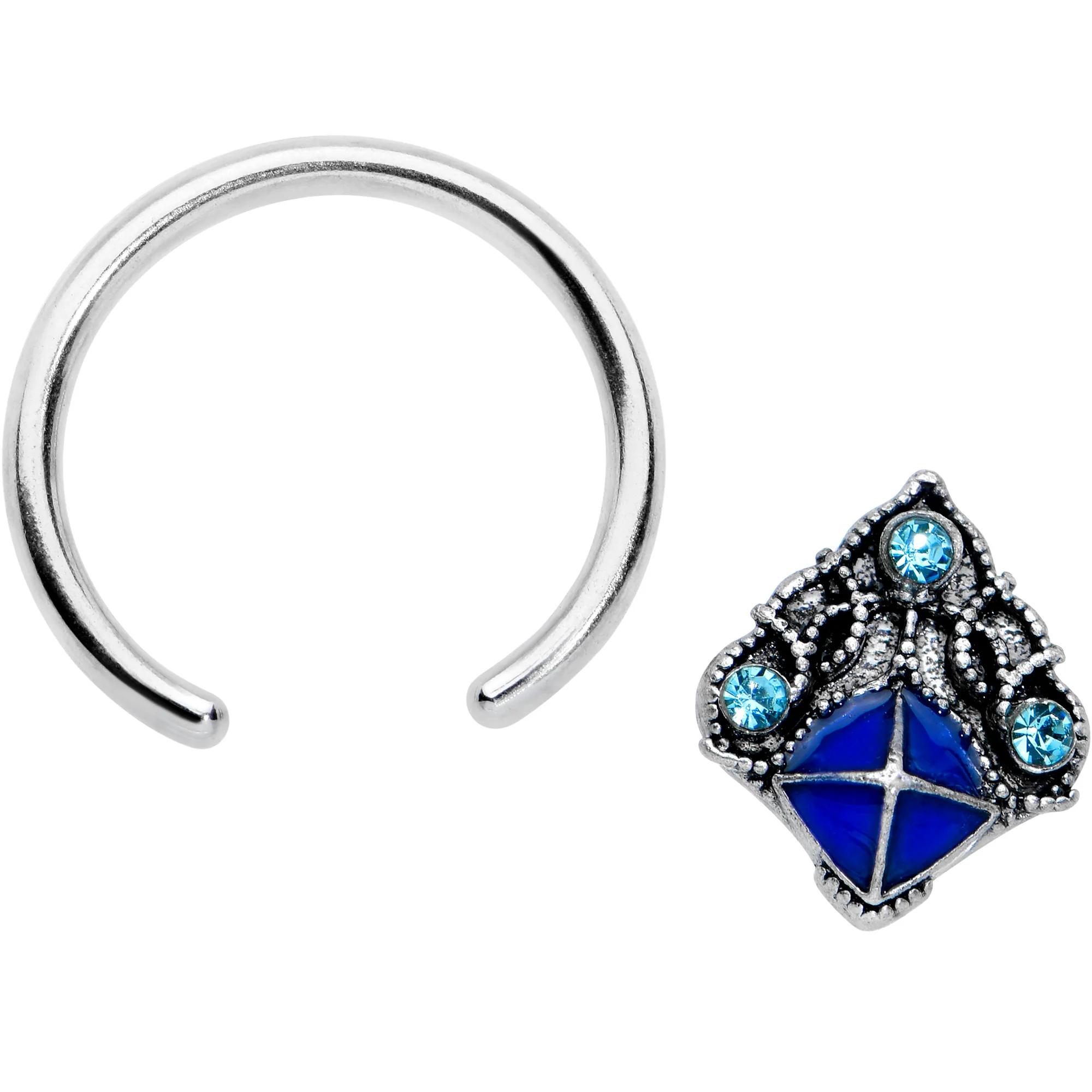 16G 3/8 Blue Gem Rococo Blue BCR Captive Ring - Image 2