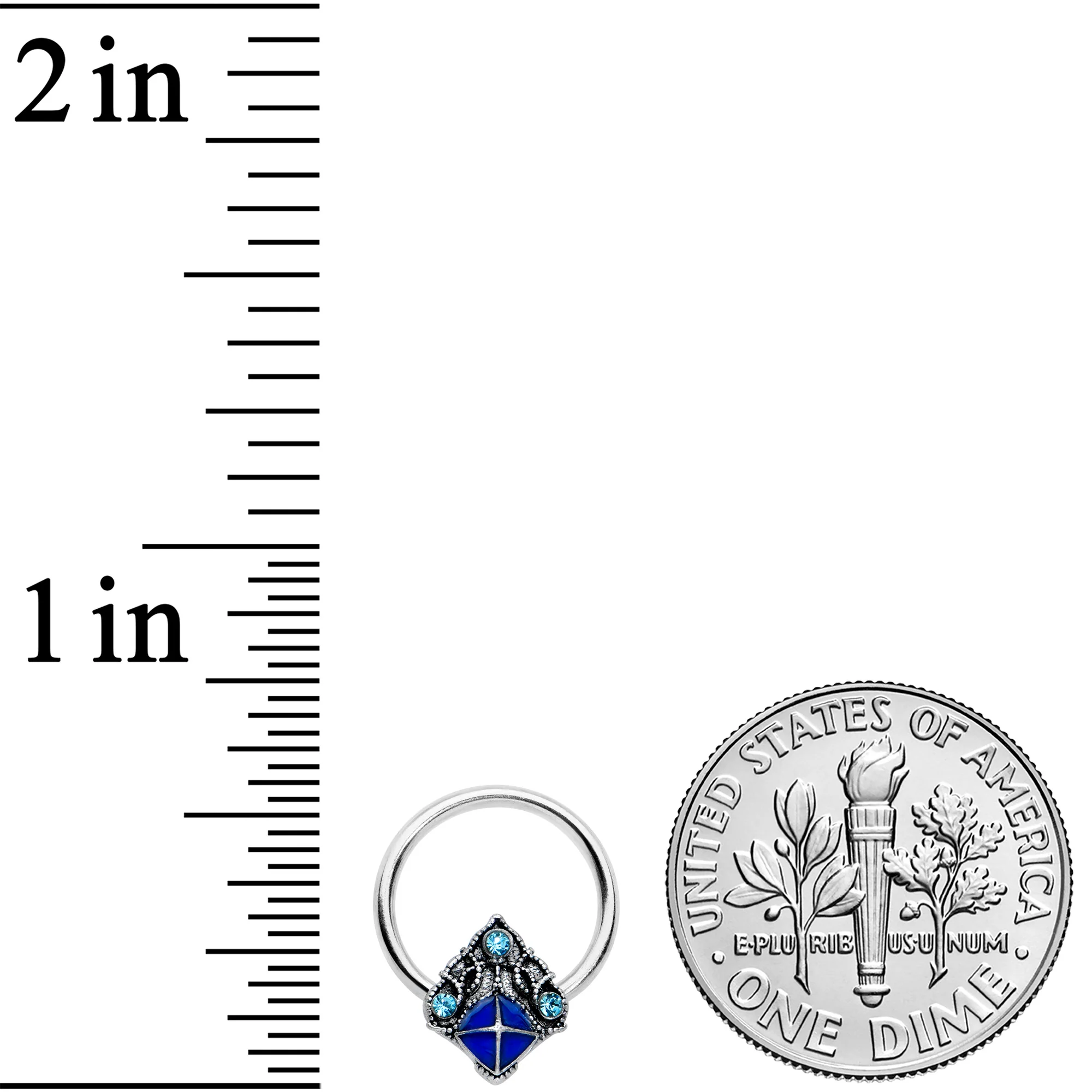 16G 3/8 Blue Gem Rococo Blue BCR Captive Ring - Image 3