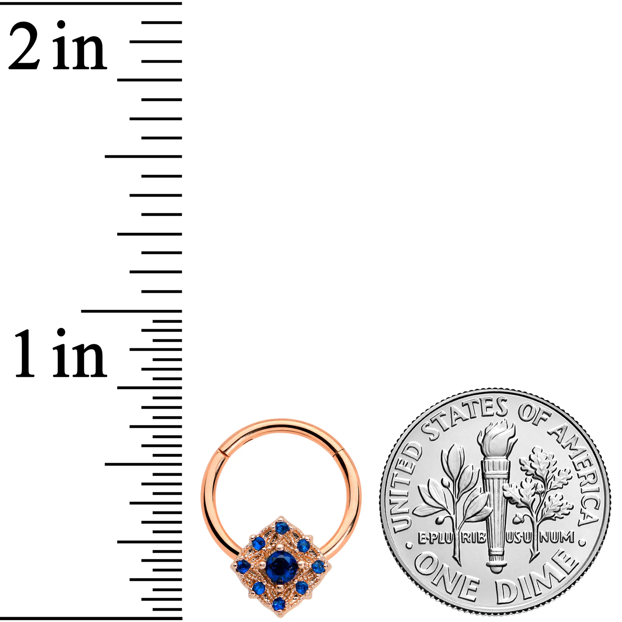 16G 3/8 Blue Gem Rose Gold Tone Night Star Hinged Segment Ring - Image 3